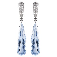 Refined Elegance: 20.50ct Aquamarines & Diamond 18kt White Gold Earrings
