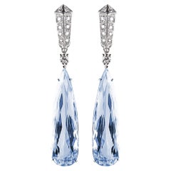 Refined Elegance: 20.50ct Aquamarines & Diamond 18kt White Gold Earrings