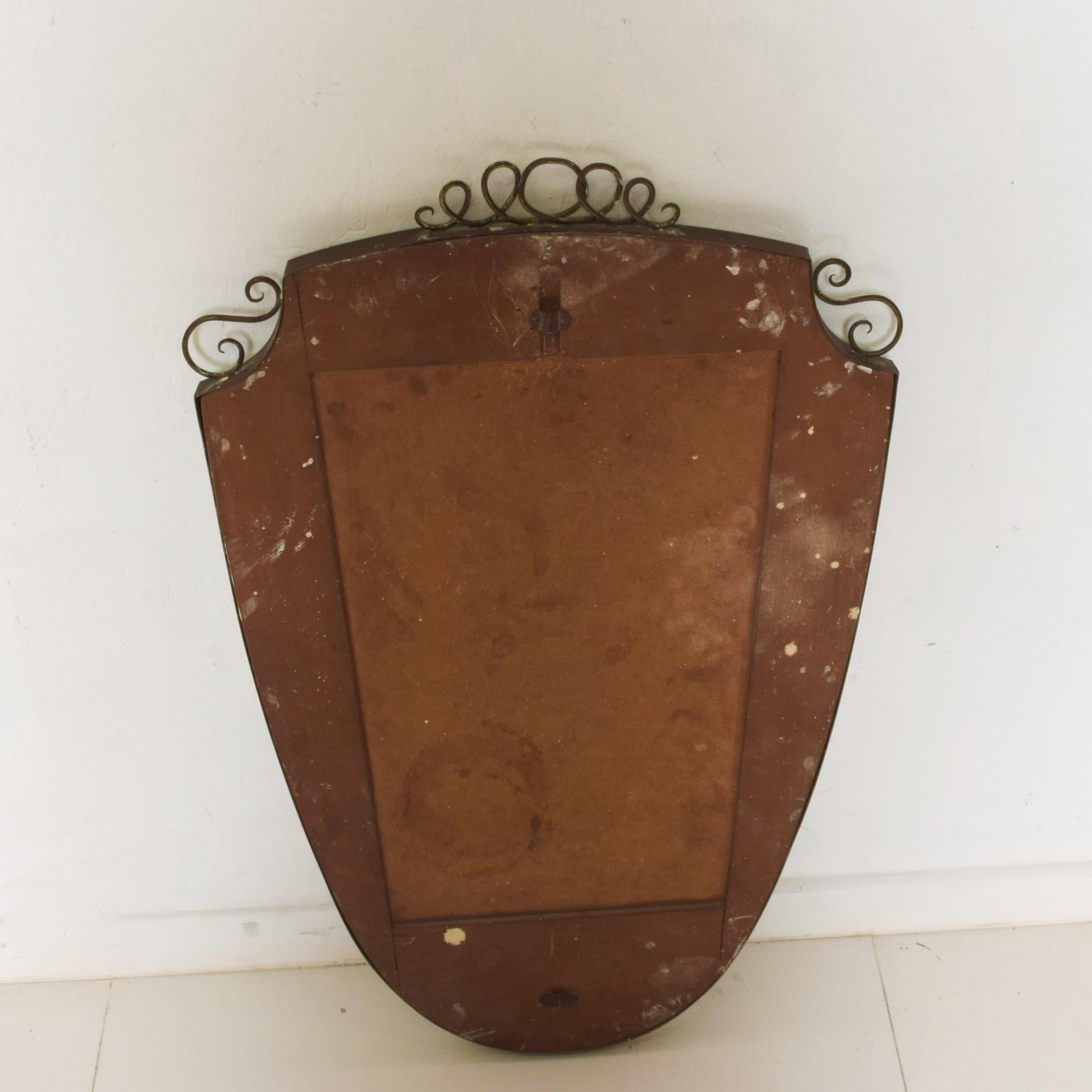 1955 Italian Regency Wall Mirror Brass Shield Design Style of Gio Ponti ITALY 3