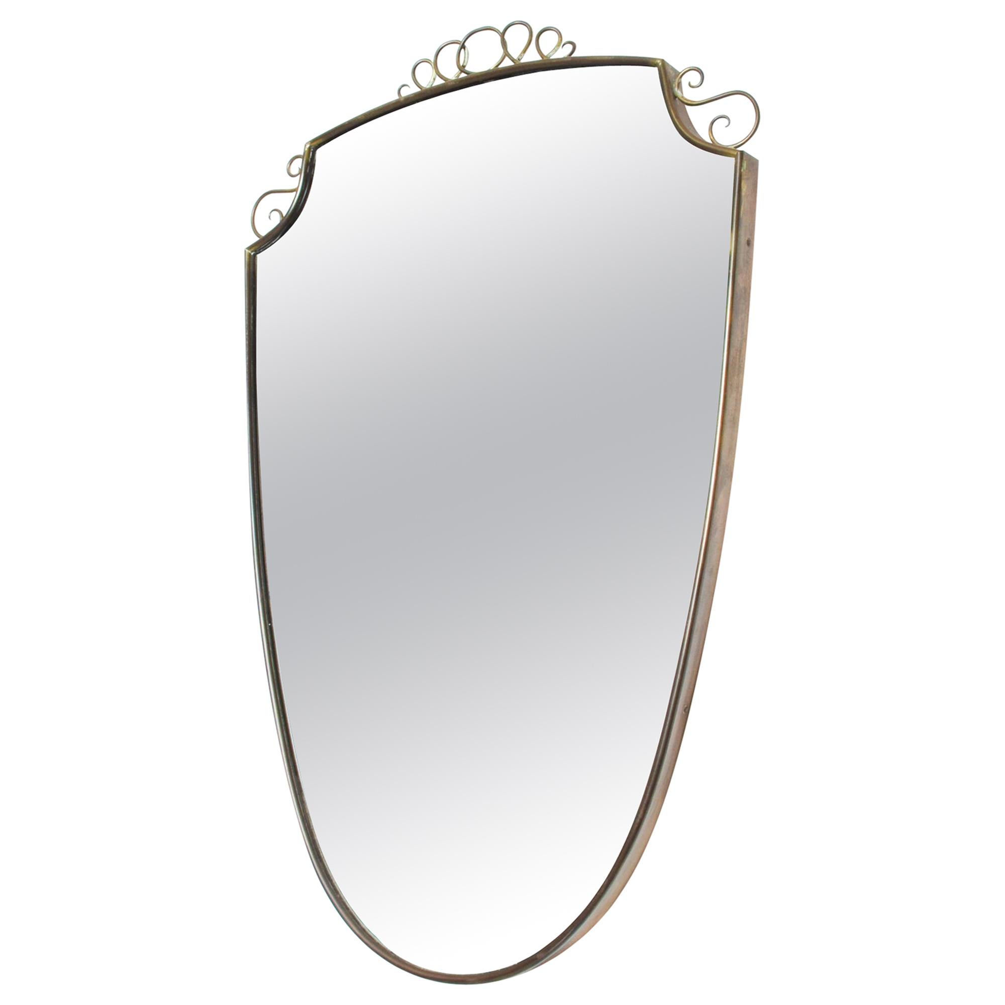 1955 Italian Regency Wall Mirror Brass Shield Design Style of Gio Ponti ITALY