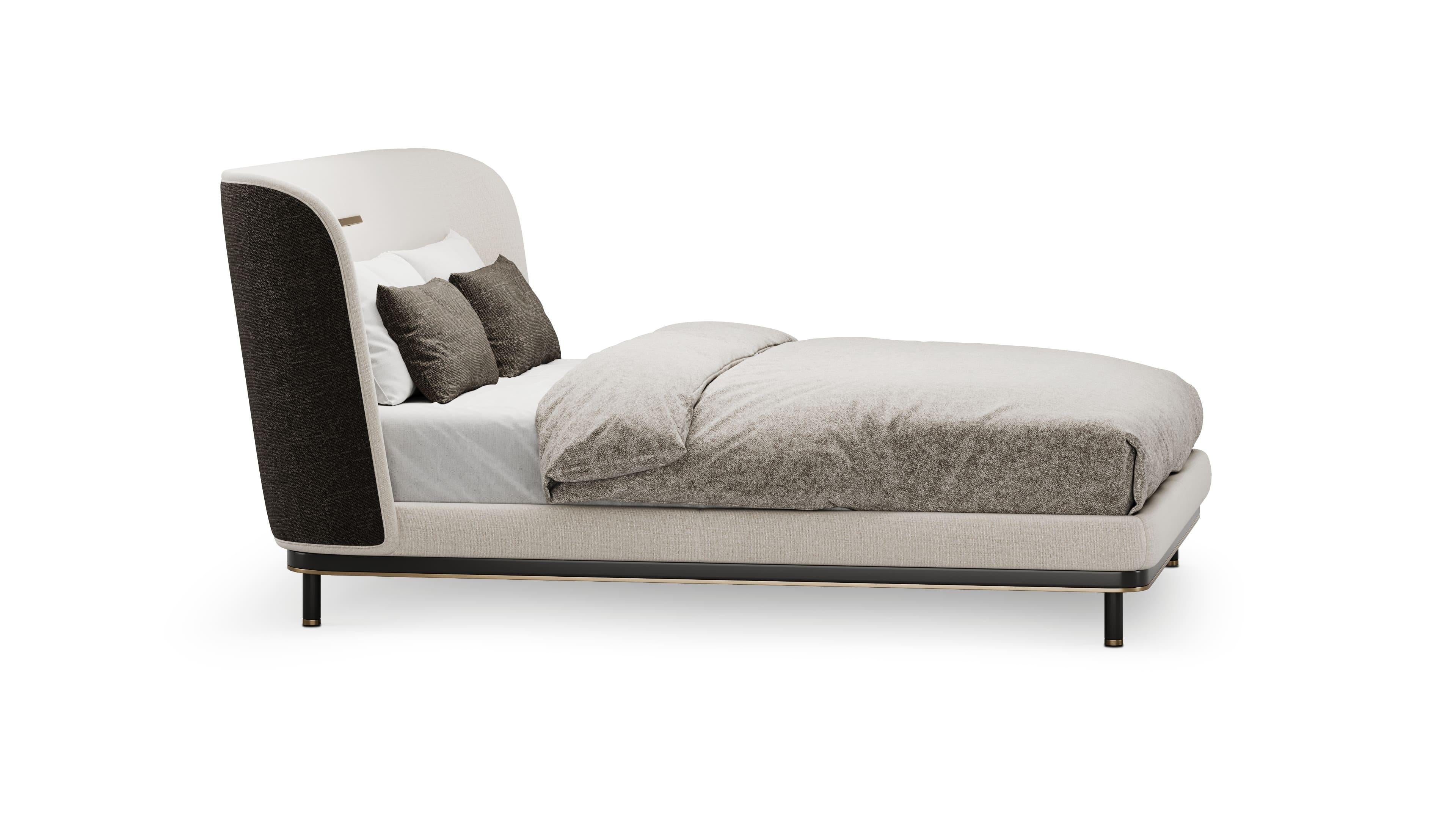 Brushed Refined Elysian Bed with Charcoal Headboard For Sale