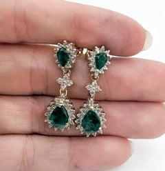 Refined Emerald & Diamond Earrings in 14k Yellow Gold