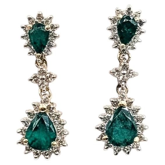 Refined Emerald & Diamond Earrings in 14k Yellow Gold