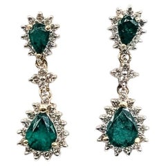 Refined Emerald & Diamond Earrings in 14k Yellow Gold
