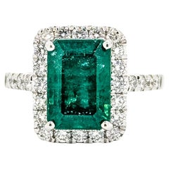 Raffinierter Smaragd
Diamant Halo-Cocktailring aus Platin