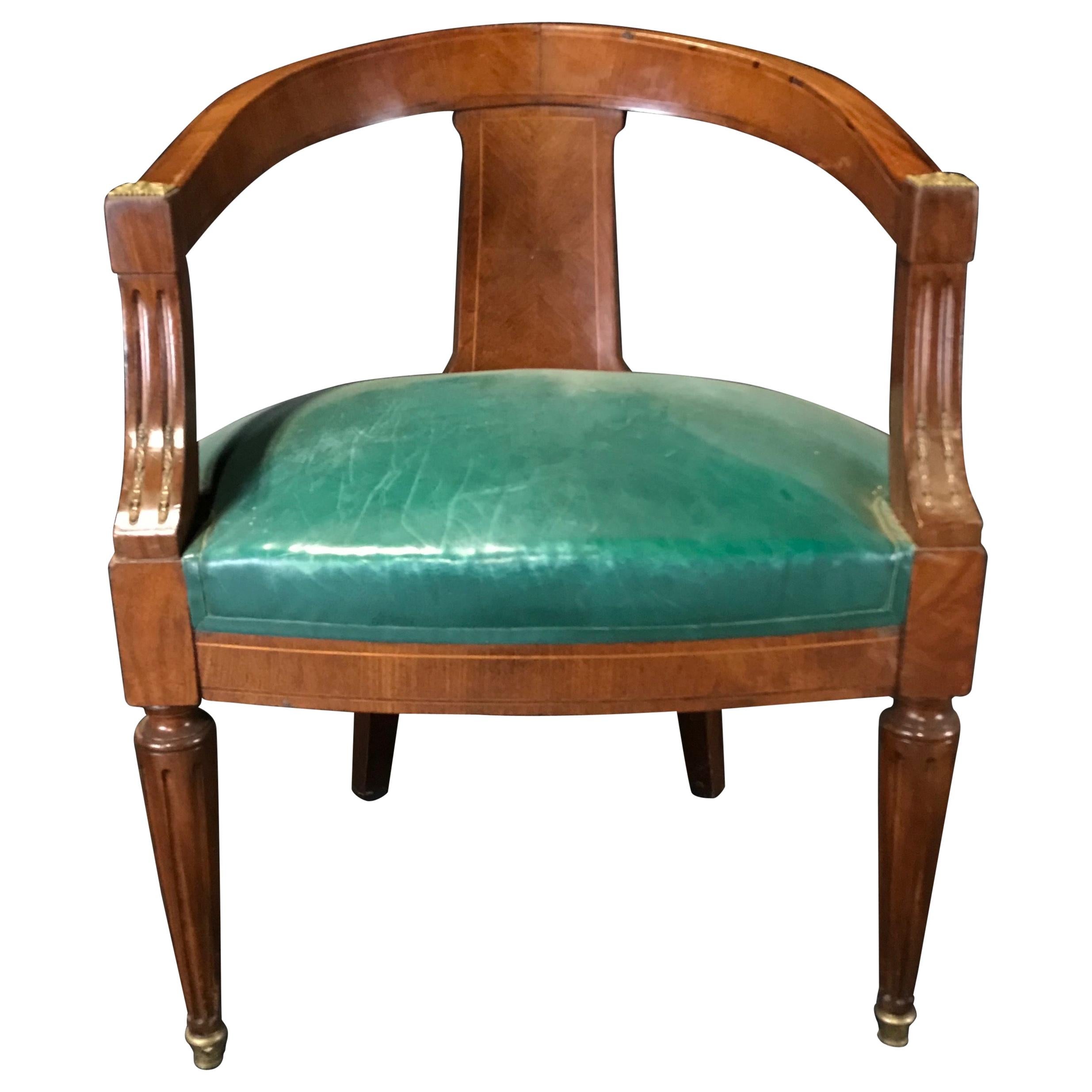 Refined French Walnut Louis XVI Leather Desk or Boudoir Chair