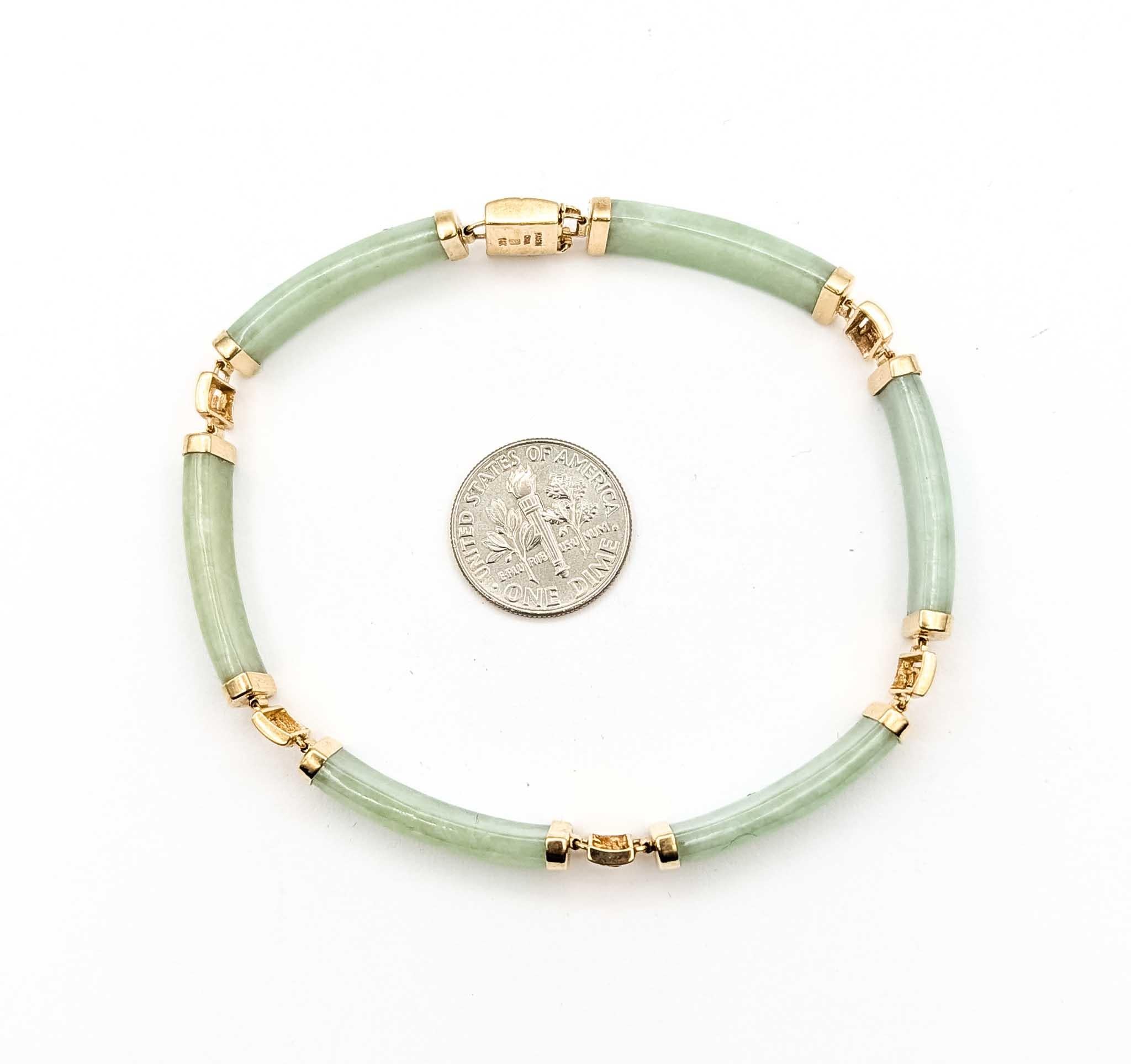Bracelet à maillons en or jaune 14k et jade raffiné en vente 3