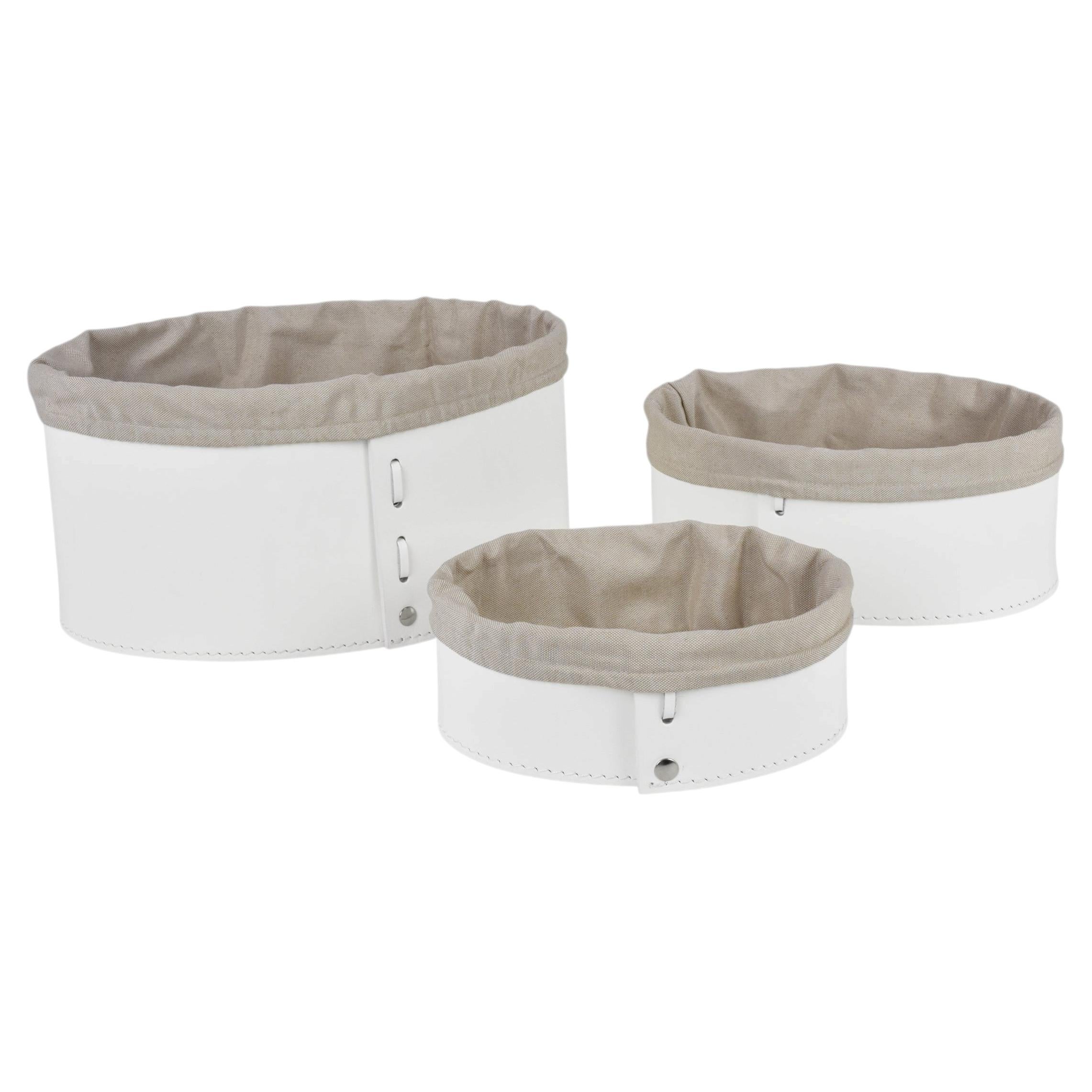 Refined leather storage baskets MARTINA - With Cotton Bag