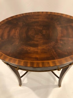 Refined Maitland Smith Oval Banded Mahogany Side Table with Ormolu Decoration