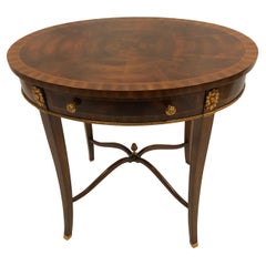 Refined Maitland Smith Oval Banded Mahogany Side Table with Ormolu Decoration
