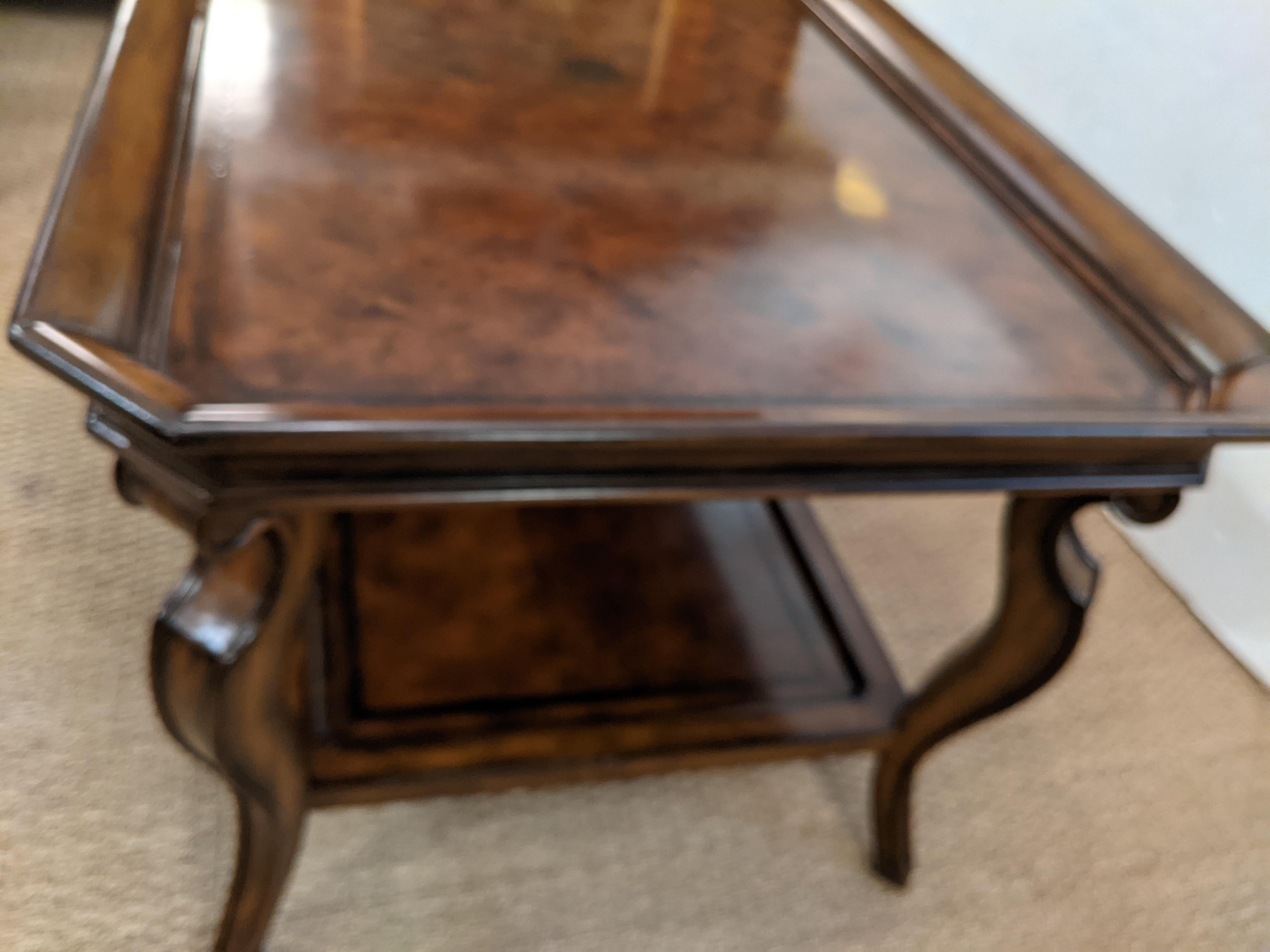 Late 20th Century Refined Maitland Smith Two Tier Burl Walnut Coffee Table
