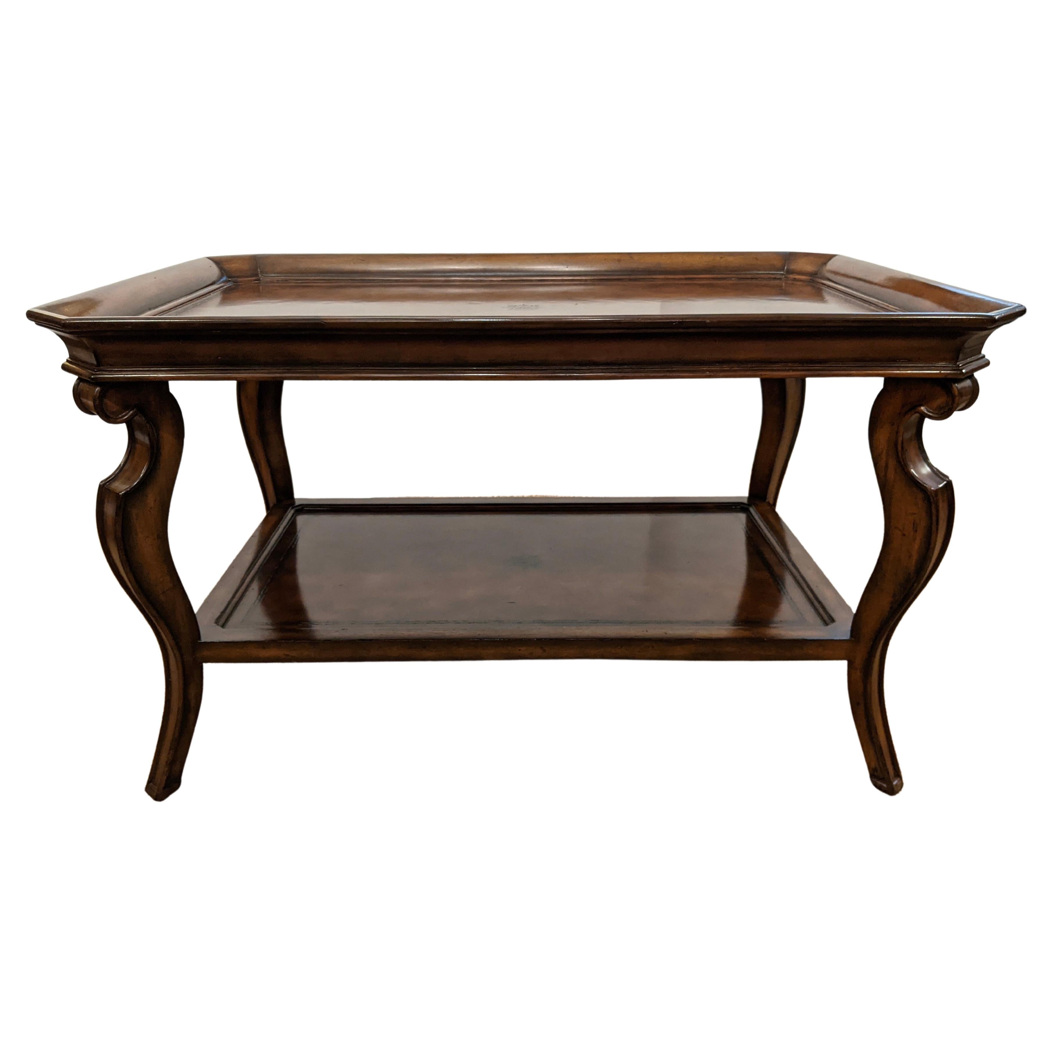 Refined Maitland Smith Two Tier Burl Walnut Coffee Table