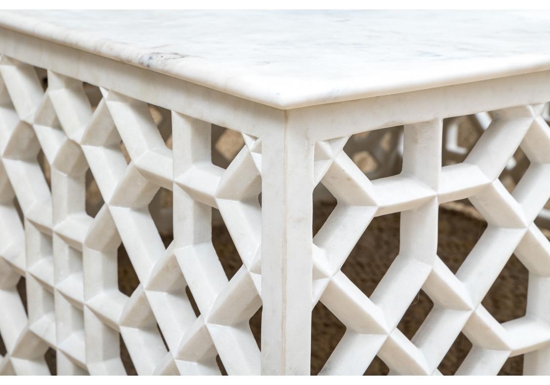 Anglo Raj Refined Marble Cocktail Table With Pierced Honeycomb Decoration For Sale
