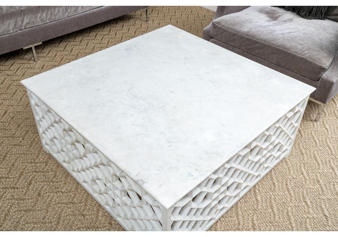 Refined Marble Cocktail Table With Pierced Honeycomb Decoration For Sale 1