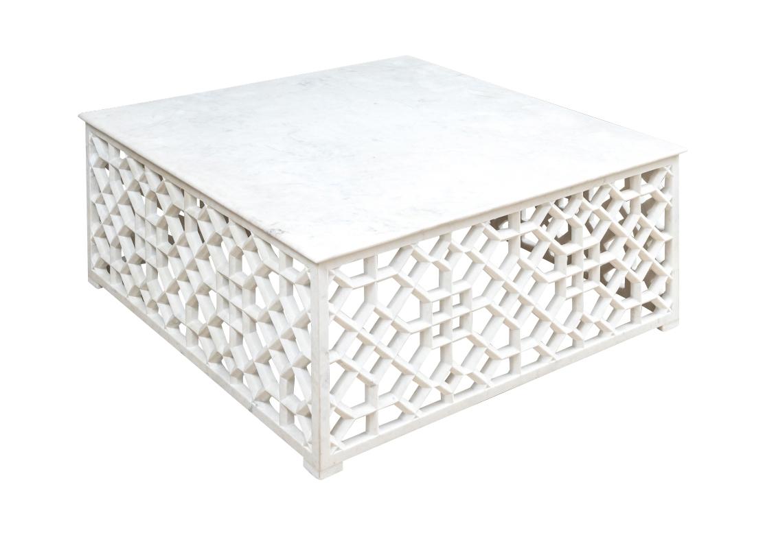 Refined Marble Cocktail Table With Pierced Honeycomb Decoration For Sale 3
