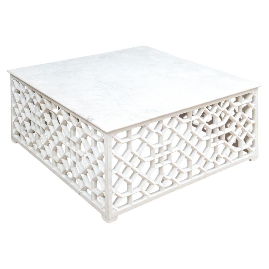 Refined Marble Cocktail Table With Pierced Honeycomb Decoration For Sale