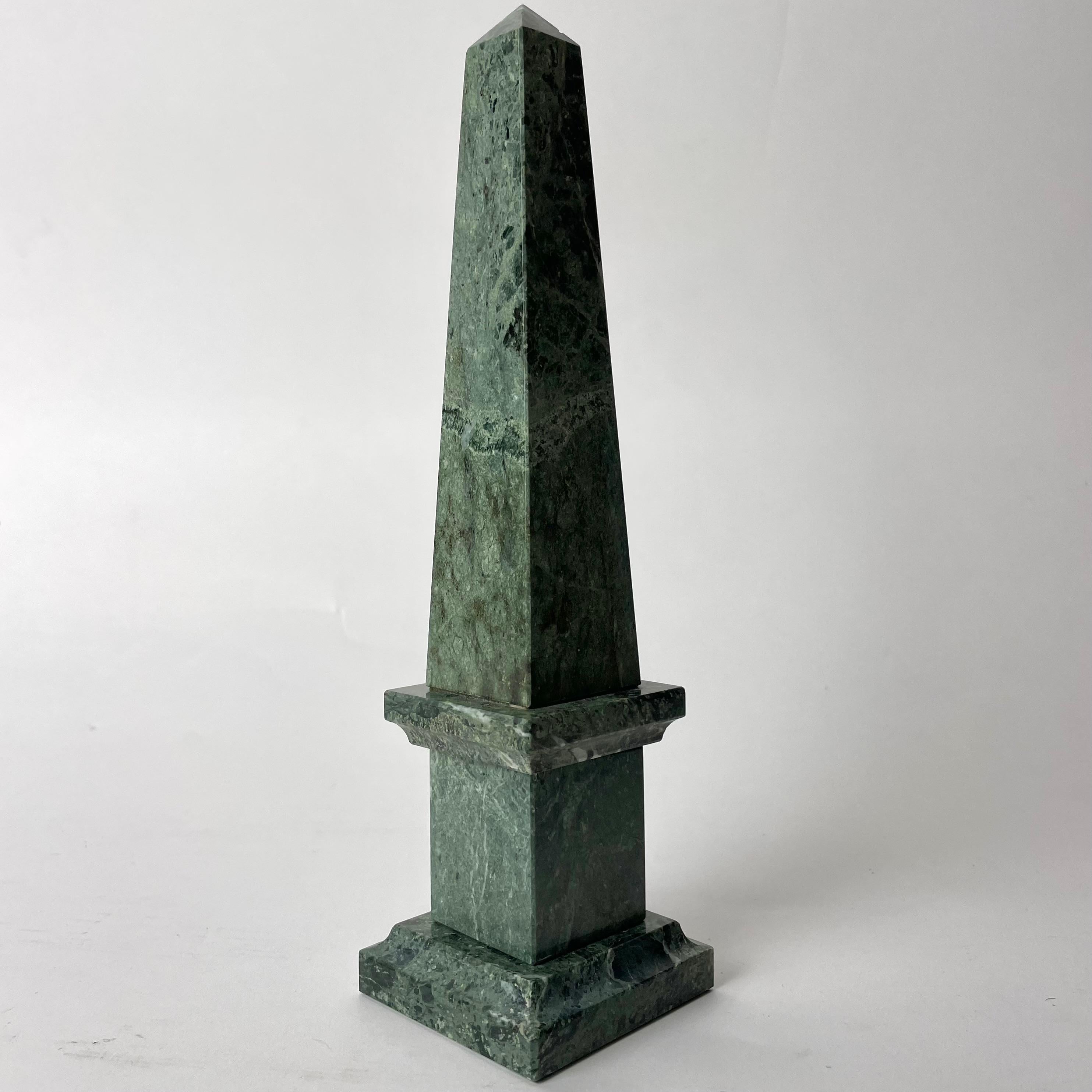 Refined Marble Obelisk, 20th Century

An obelisk made of solid and beautiful Green Marble. Exquisite form which is enhanced by the exclusivity of the material.

Wear consistent with age and use.