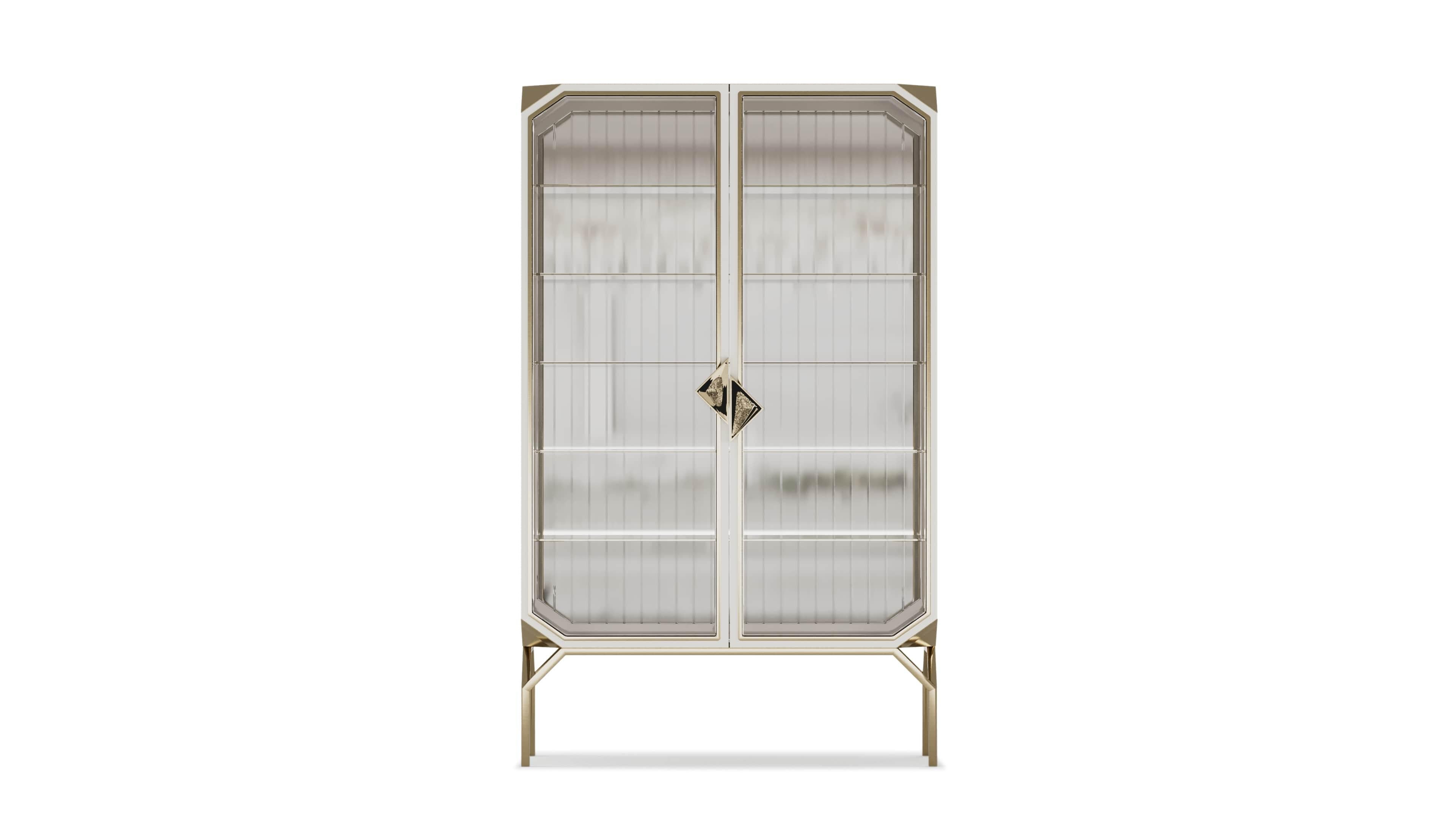 Refined Mejhal Display Cabinet With Glass Doors And Shelves Portugués en venta