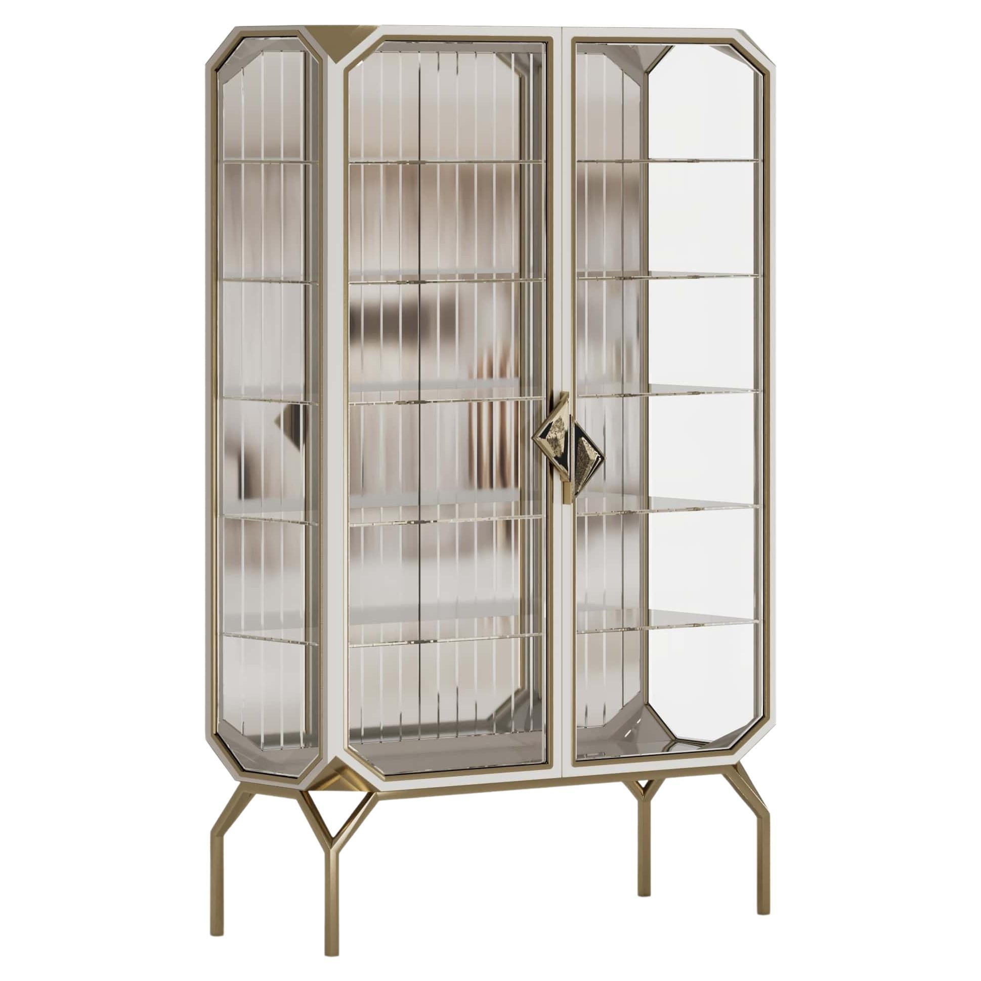 Refined Mejhal Display Cabinet With Glass Doors And Shelves