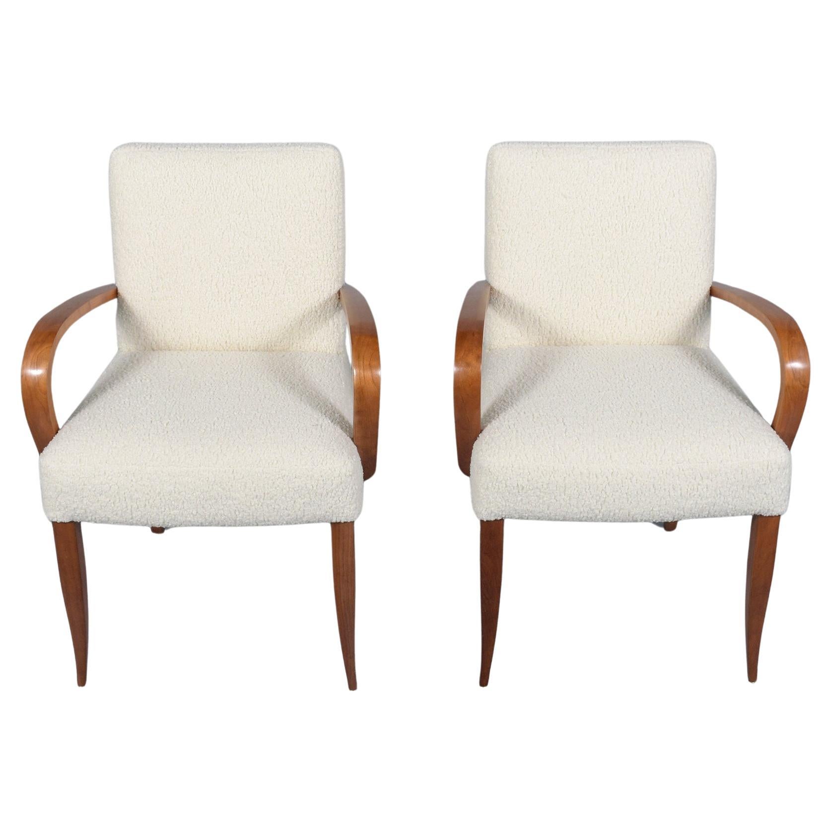Pair of Mid-Century Modern Walnut Armchairs: Refined Elegance & Comfort For Sale