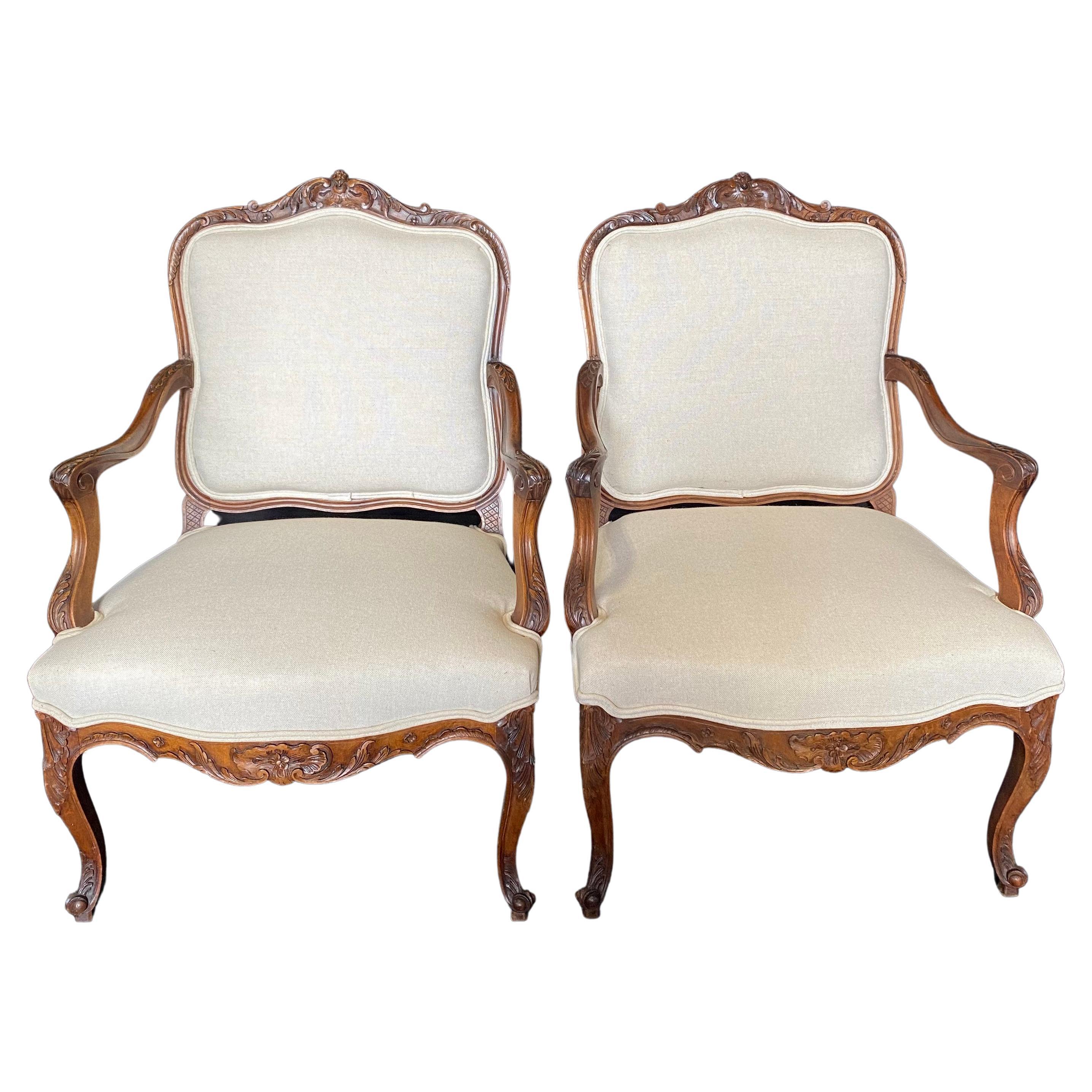 19th Century Pair of French Walnut Fauteuils Armchairs at 1stDibs