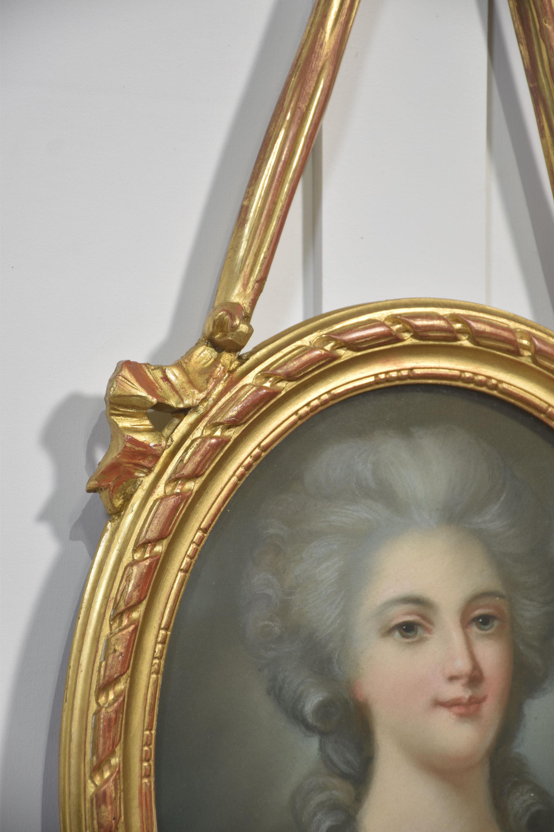 Raffiniertes Paar französischer Pastellporträts aus dem 19. Jahrhundert in Rahmen im Louis-XVI-Stil im Angebot 3