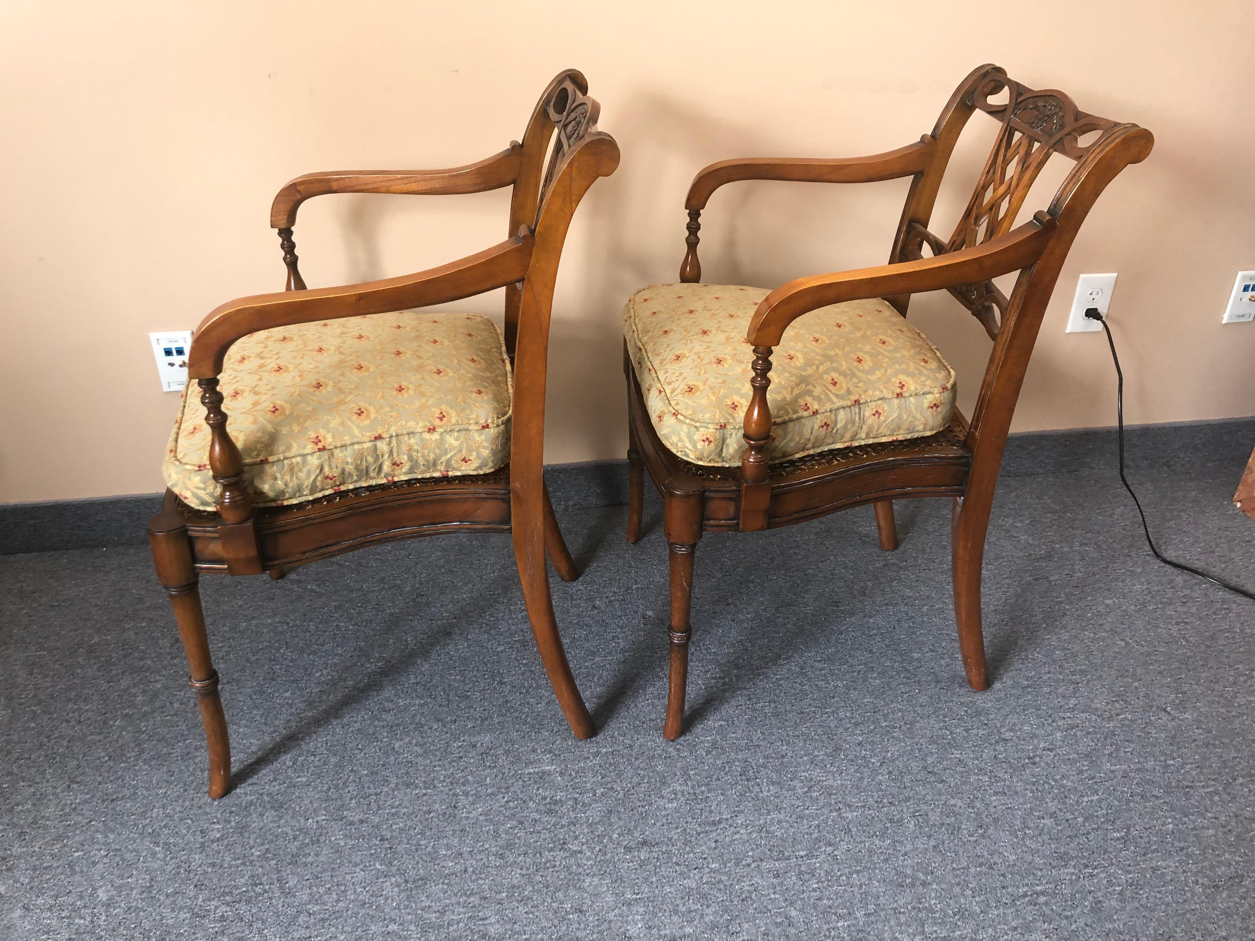 Refined Pair of Maitland Smith Mahogany Armchairs with Caned Seats  For Sale 5