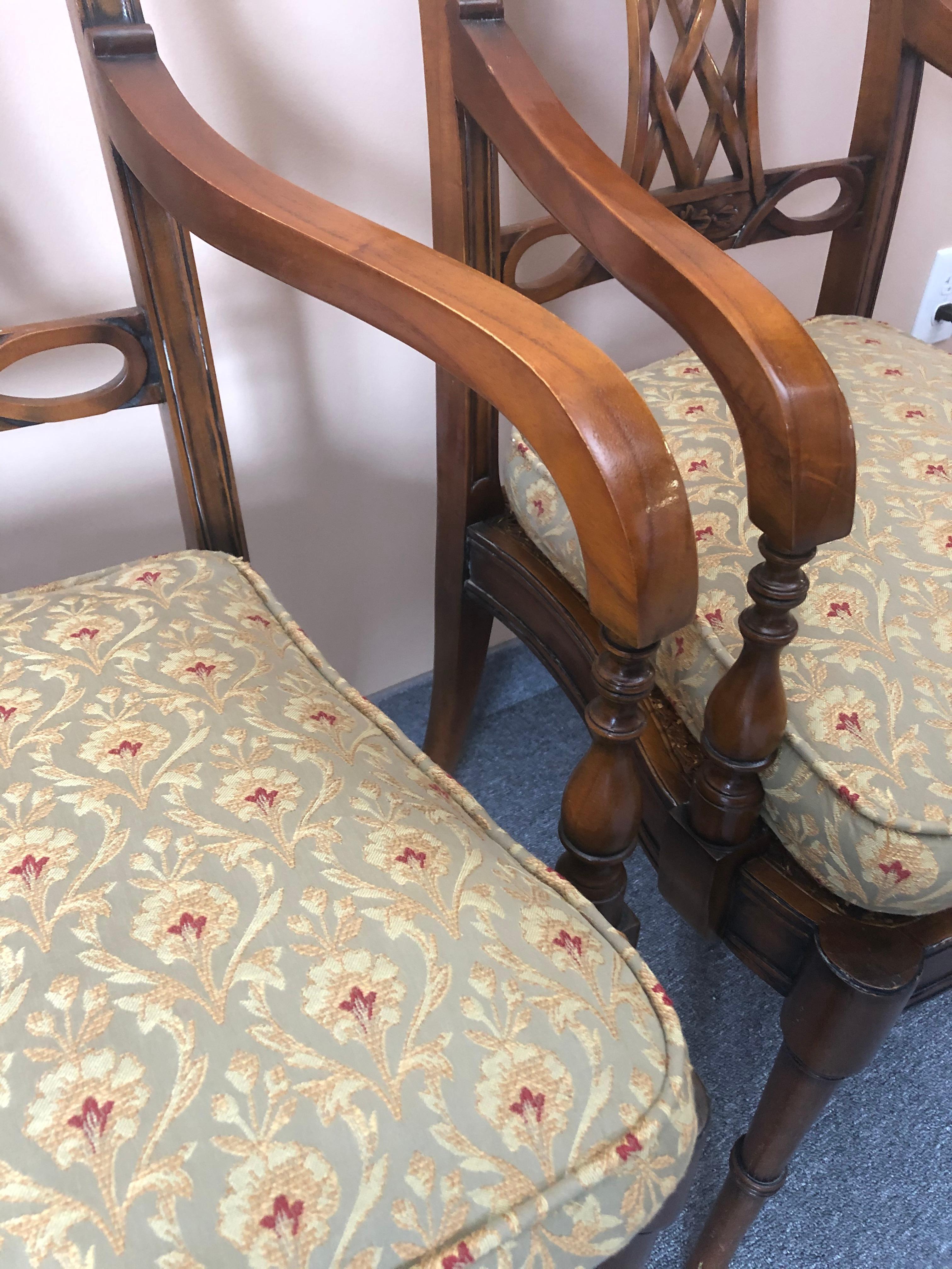 Refined Pair of Maitland Smith Mahogany Armchairs with Caned Seats  For Sale 3