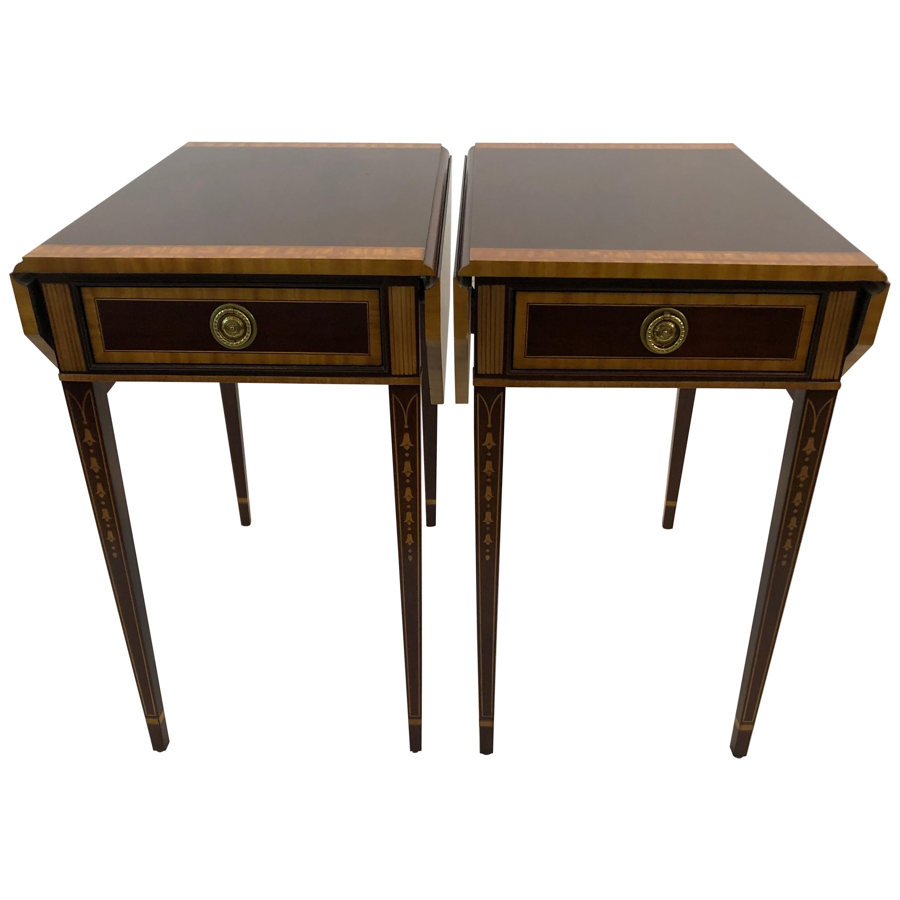 Refined Pair of Pembroke Dropleaf Hepplewhite Style End Tables