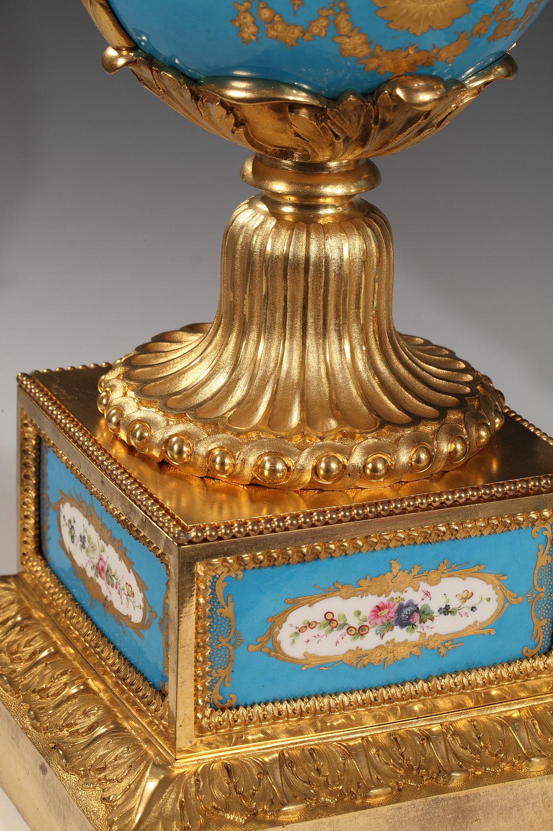 Refined Pair of Porcelain and Gilded Bronze Louis XVI Style 