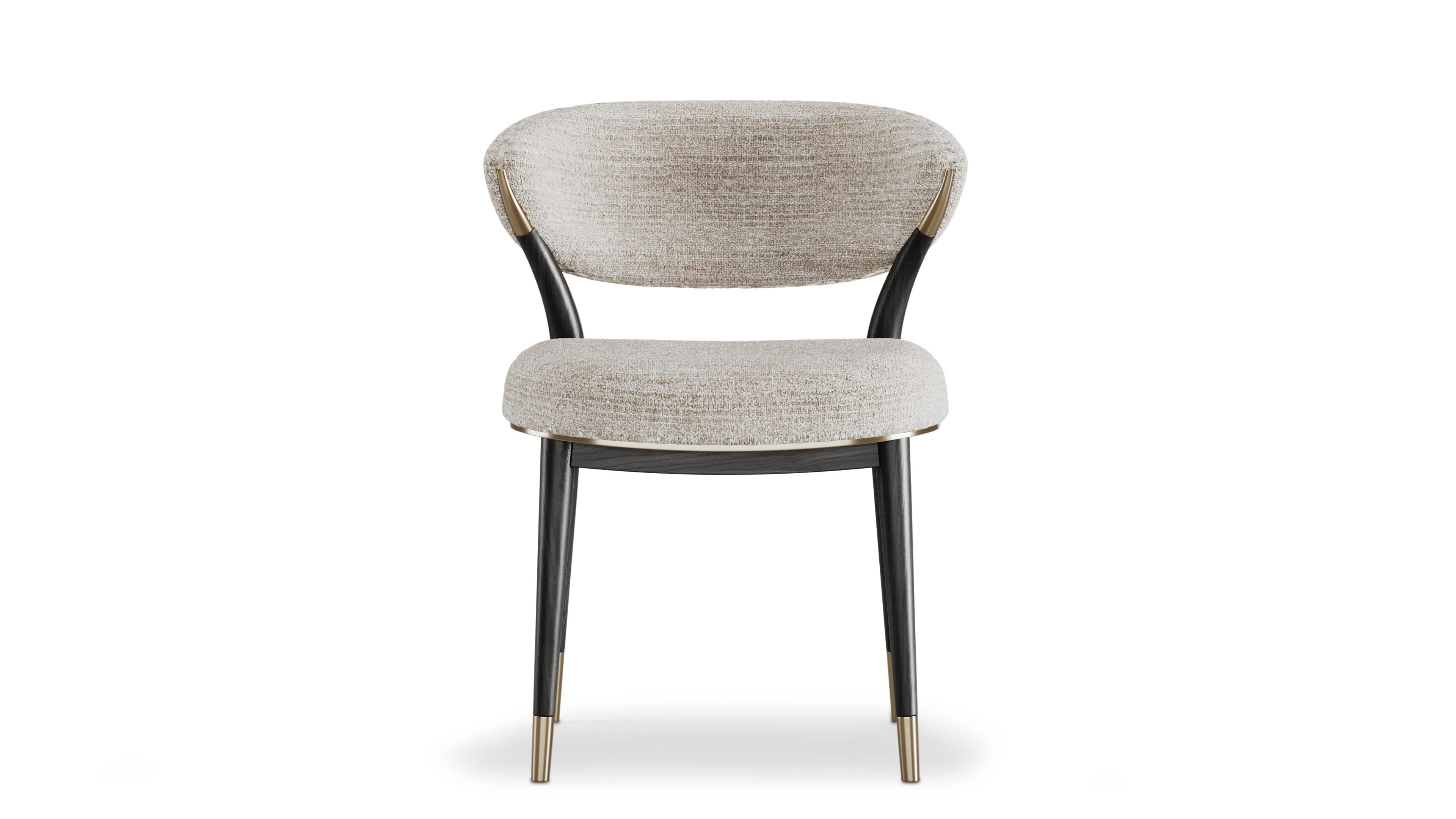 Portugais Chaise Palmer raffinée en Oak Oak teinté et détails en laiton - Version sans accoudoirs en vente