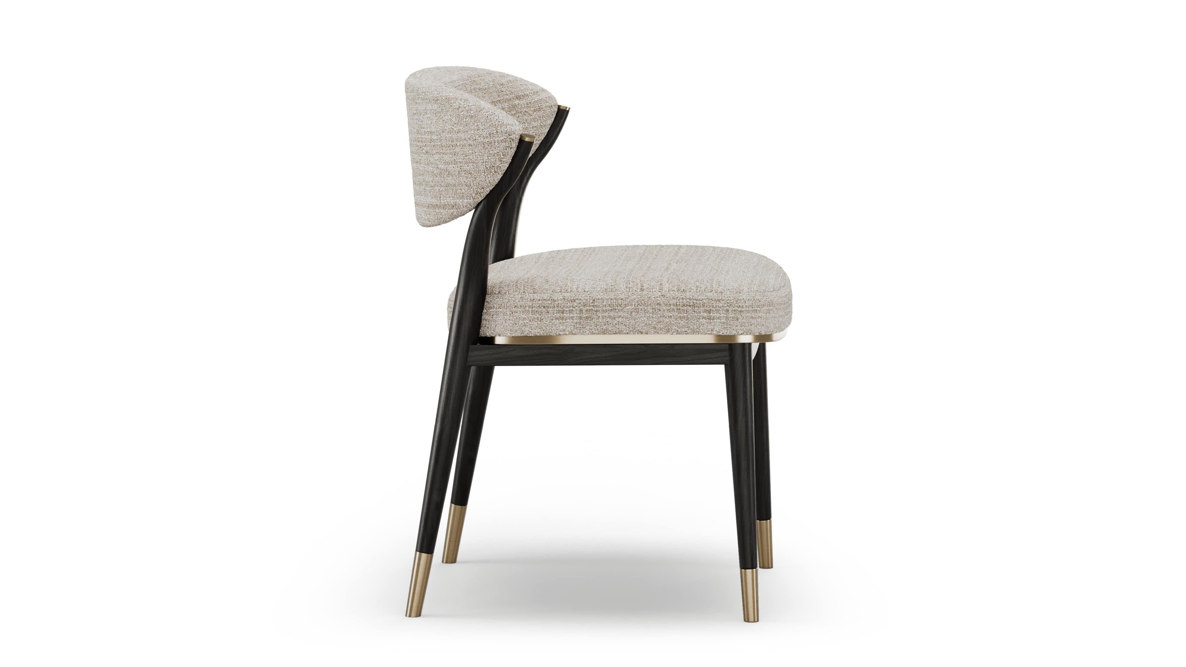 Portuguese Refined Palmer Chair In Stained Oak and Brass Details - No Arms Version For Sale