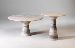 Refined Set of 3 Travertino Silver Contemporary Marble Side Tables