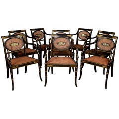 Refined Set of Eight English Regency Cane Armchairs