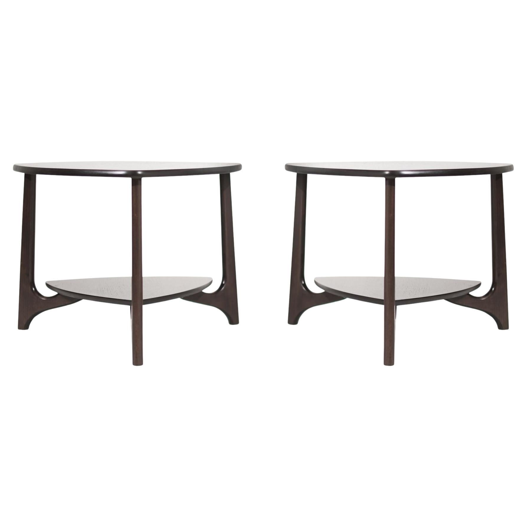 Refined Set of Sculpted Walnut End Tables, circa 1950s