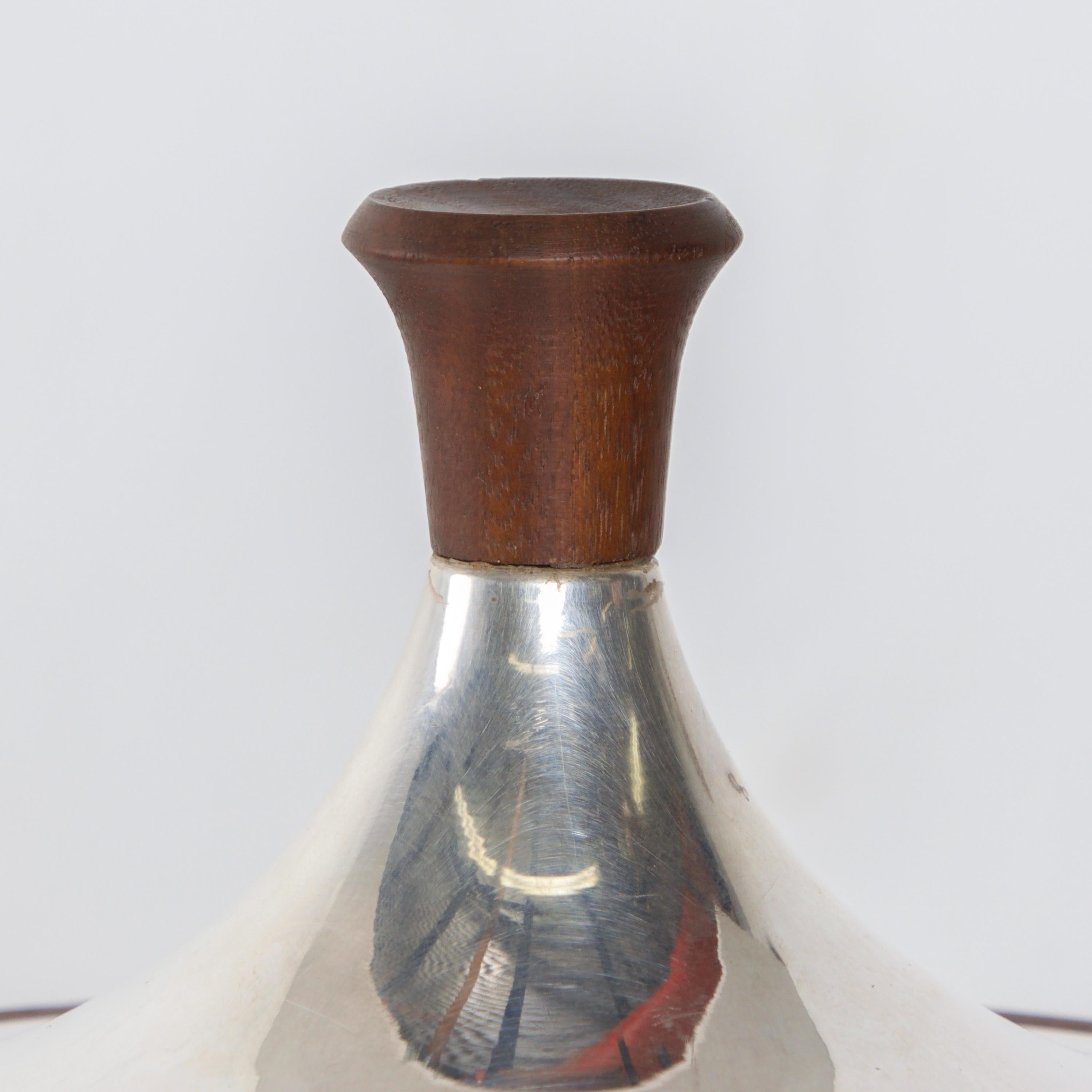 Mid-Century Modern Refined Silver Ice Bucket Modern Walnut Wood Trim by International, 1960s