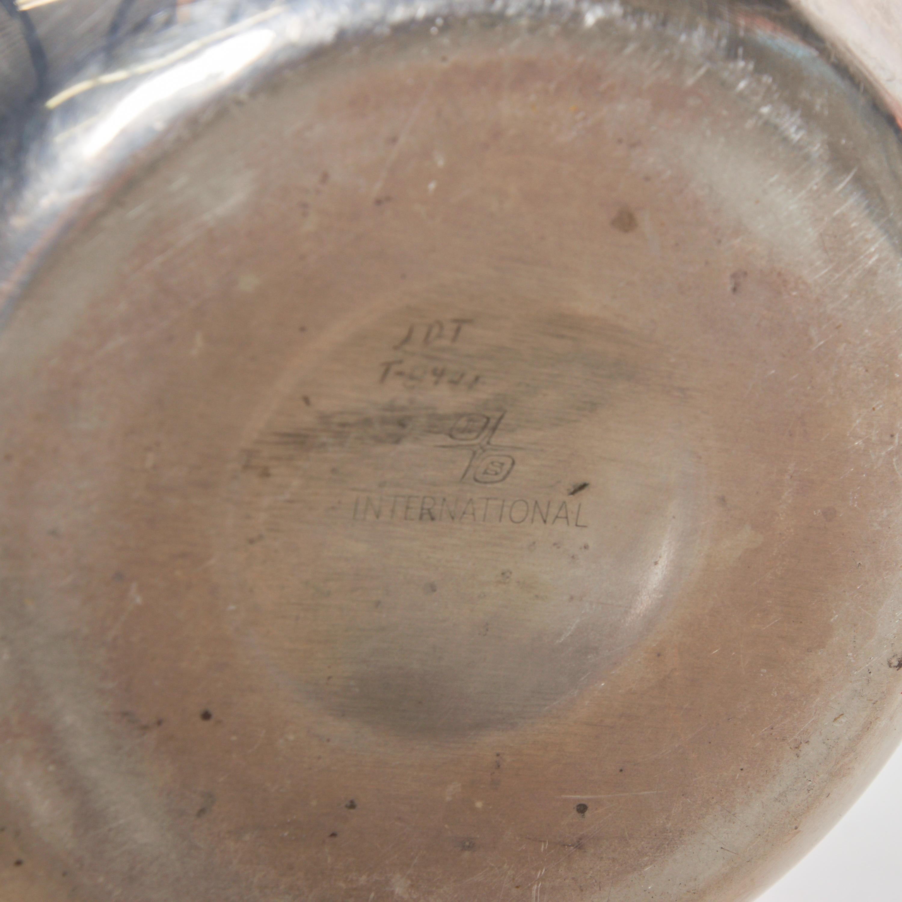 Aluminum Refined Silver Ice Bucket Modern Walnut Wood Trim by International, 1960s
