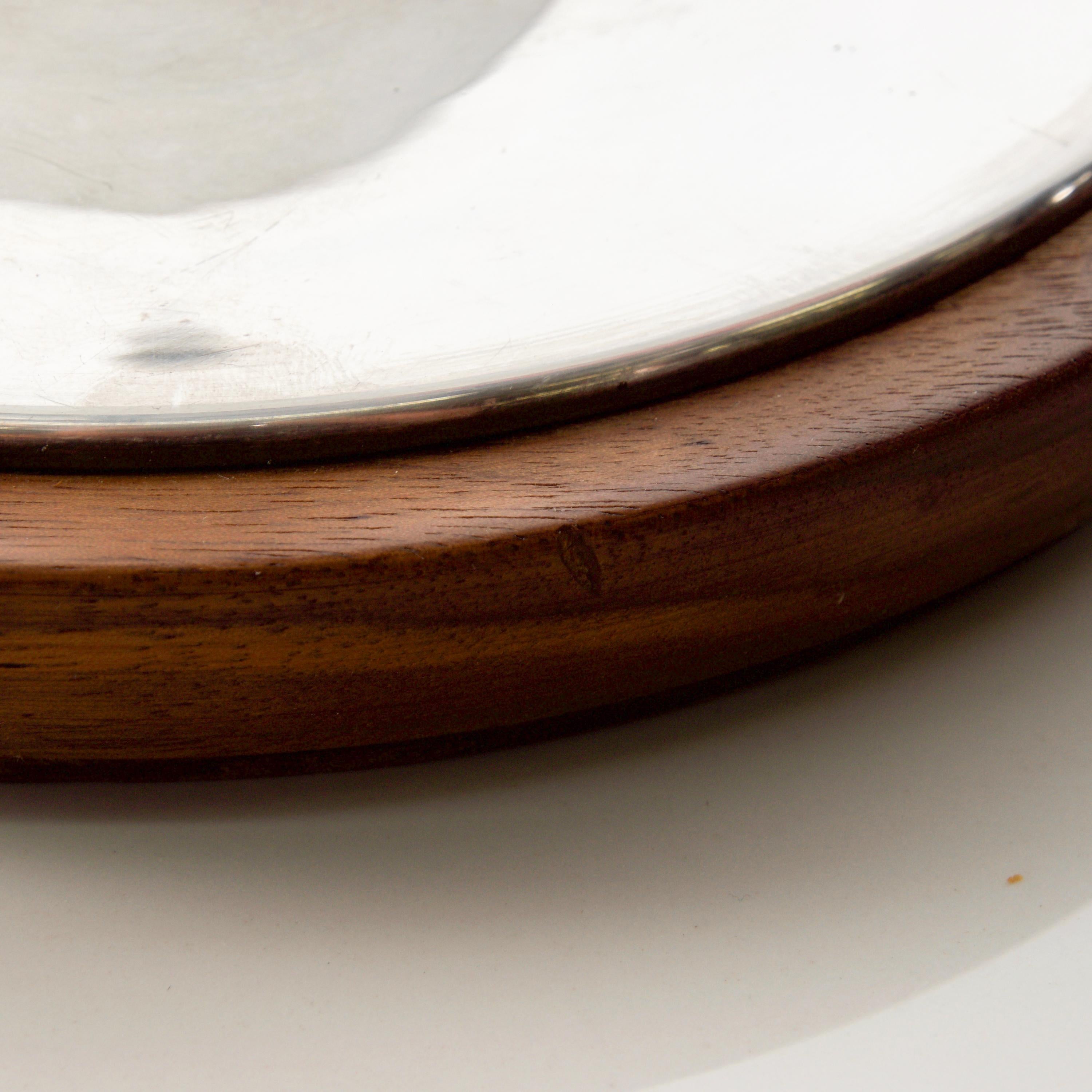 Refined Silver Ice Bucket Modern Walnut Wood Trim by International, 1960s 2