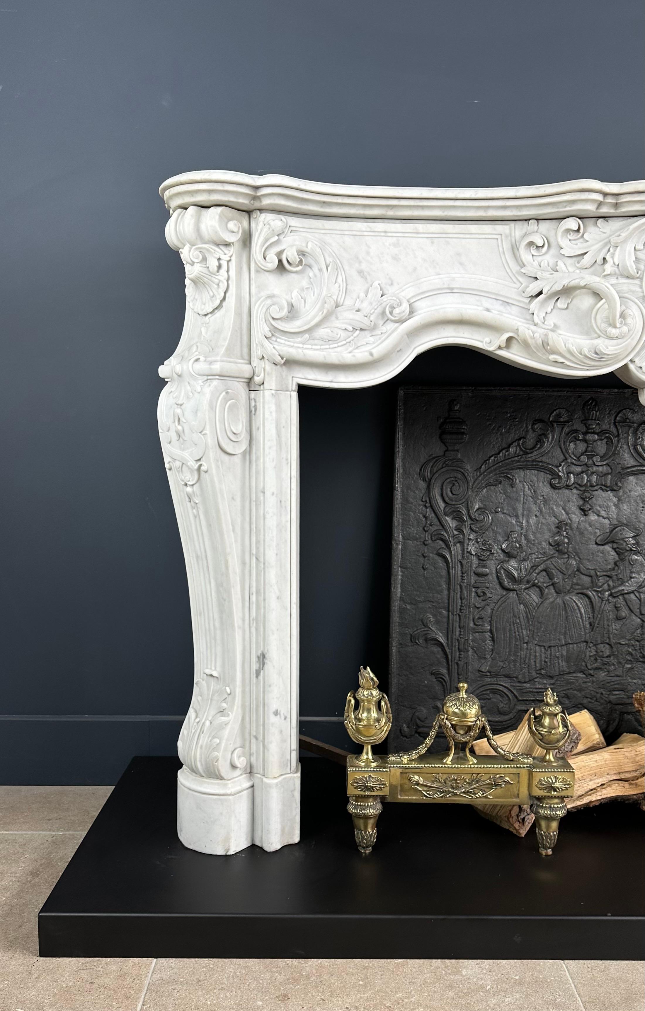 Refined Splendor: Exclusive Antique Louis XV Carrara White Marble Fireplace For Sale 3