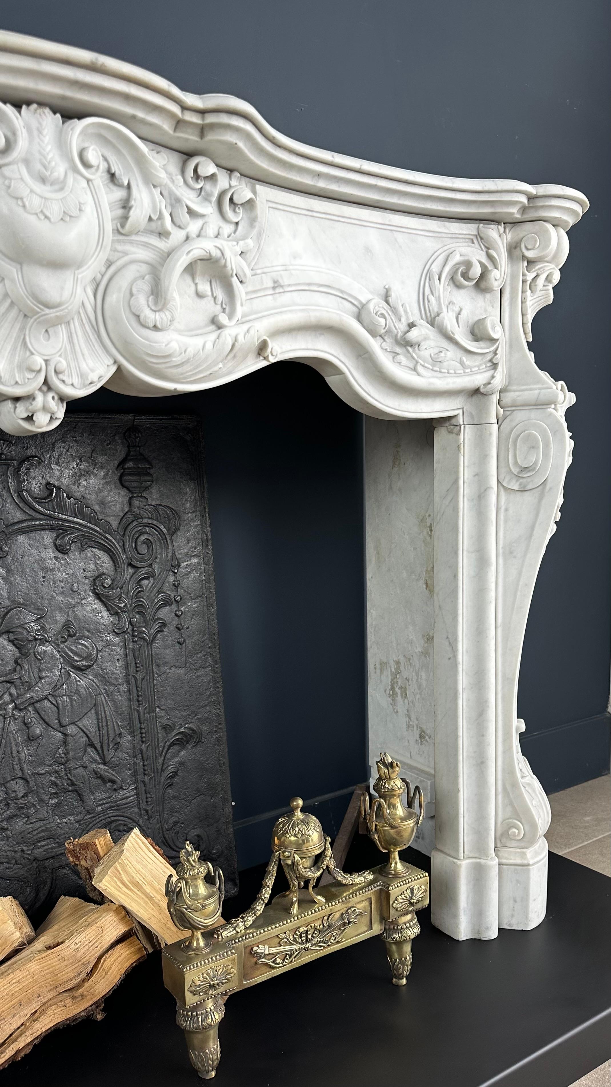 Refined Splendor: Exclusive Antique Louis XV Carrara White Marble Fireplace For Sale 9