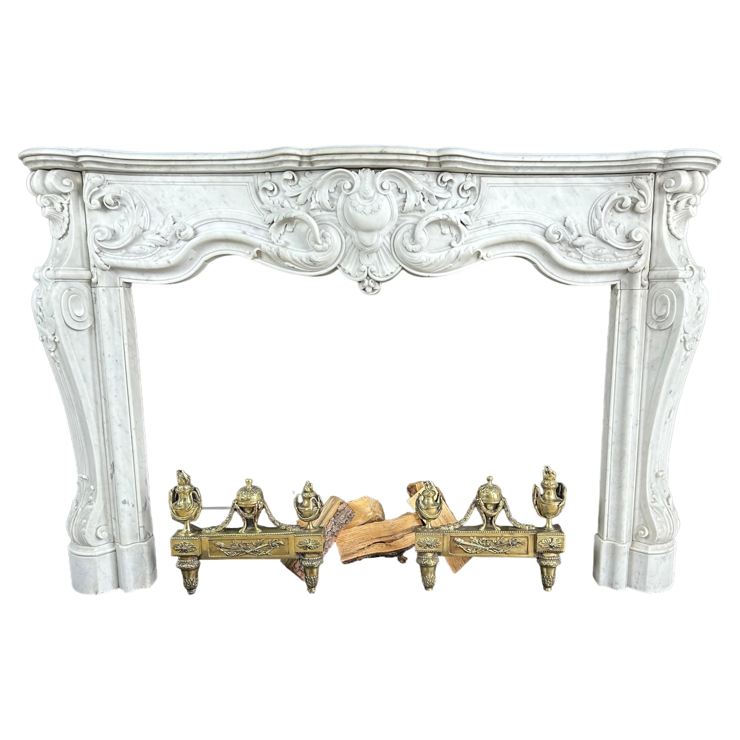 Refined Splendor: Exclusive Antique Louis XV Carrara White Marble Fireplace For Sale