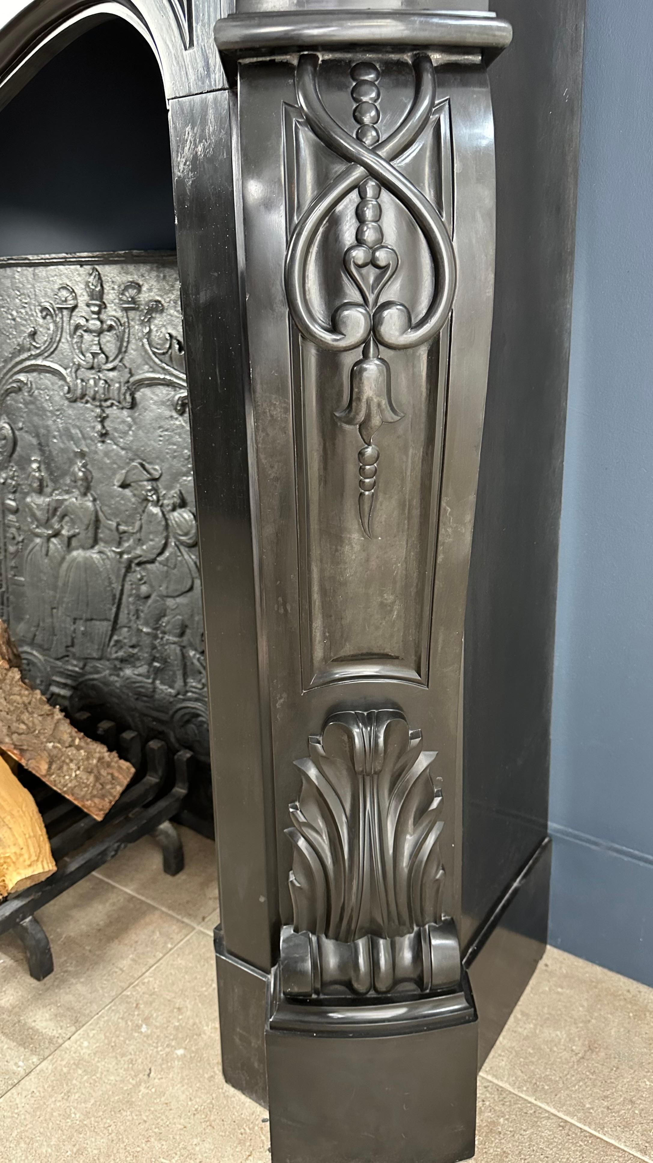 Refined Splendor: Louis XV Style Noir de Mazy Antique Marble Front Fireplace For Sale 7