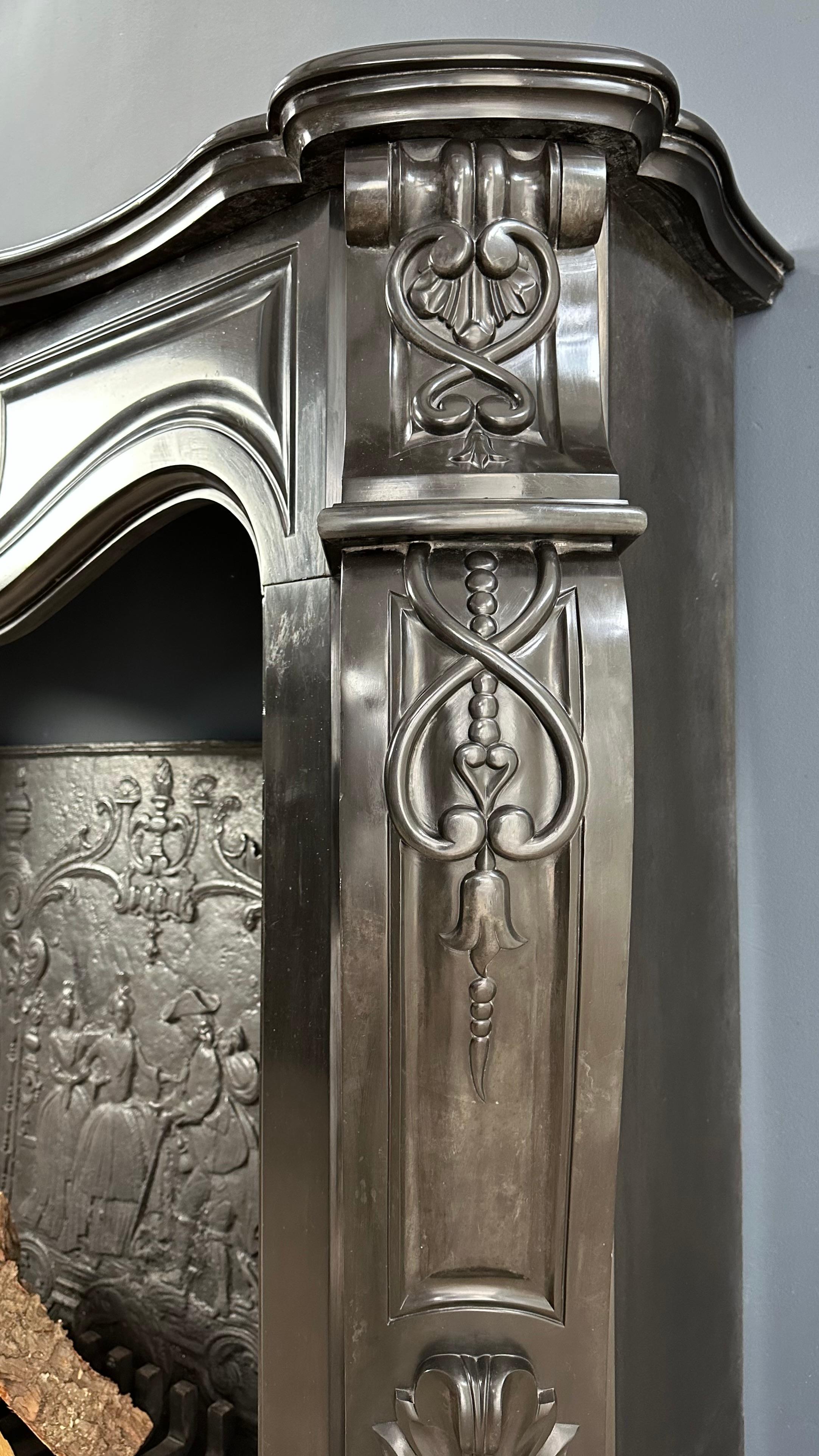 Refined Splendor: Louis XV Style Noir de Mazy Antique Marble Front Fireplace For Sale 9