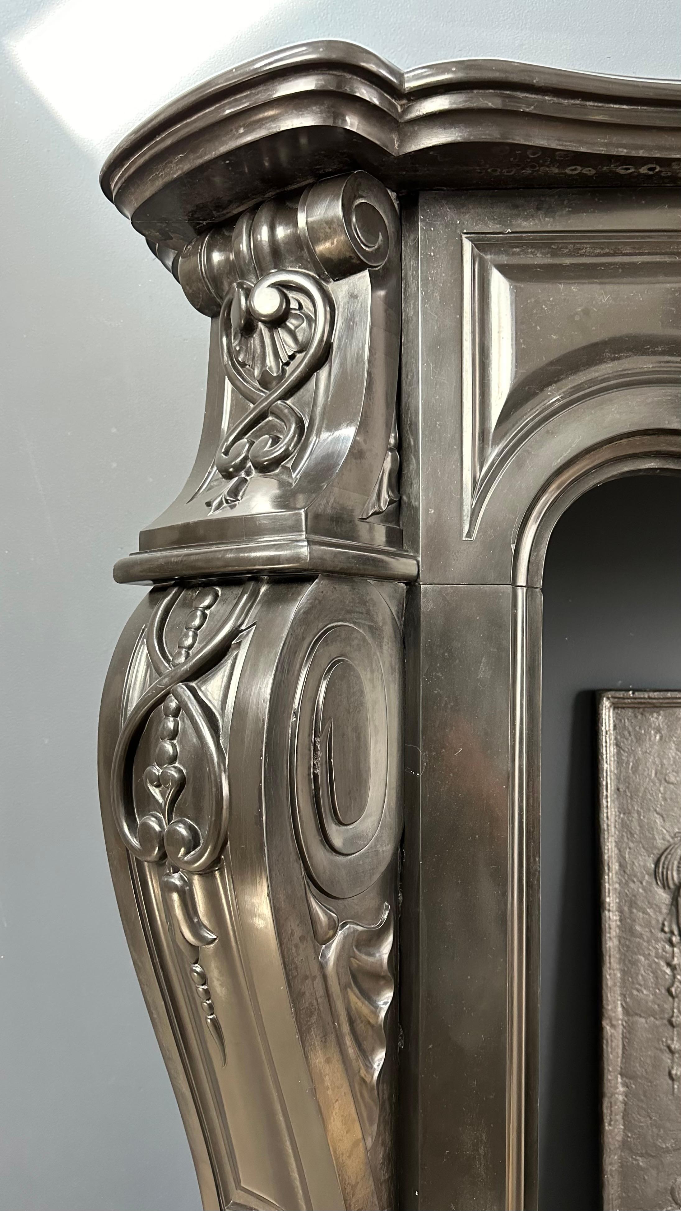 Refined Splendor: Louis XV Style Noir de Mazy Antique Marble Front Fireplace For Sale 3