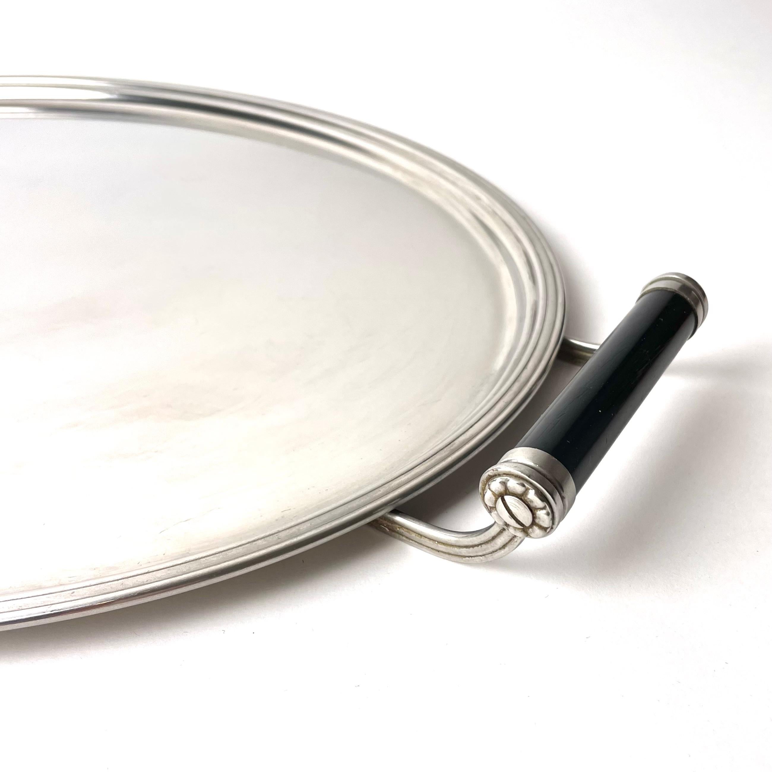 Art Deco Refined Swedish Grace Tray, Stainless Steel and Bakelite, Gense 1930s Sweden For Sale