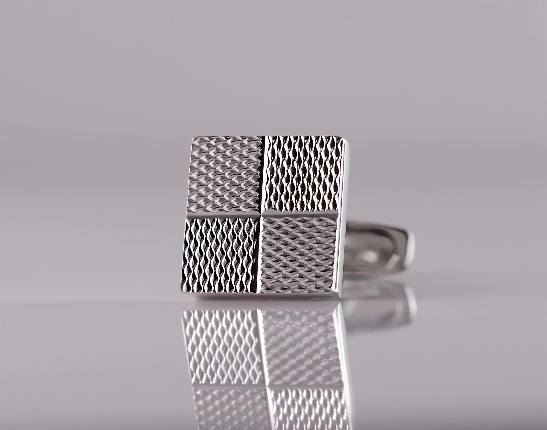 Contemporary Refined Symmetry: Handcrafted 18kt White Gold Cufflinks For Sale