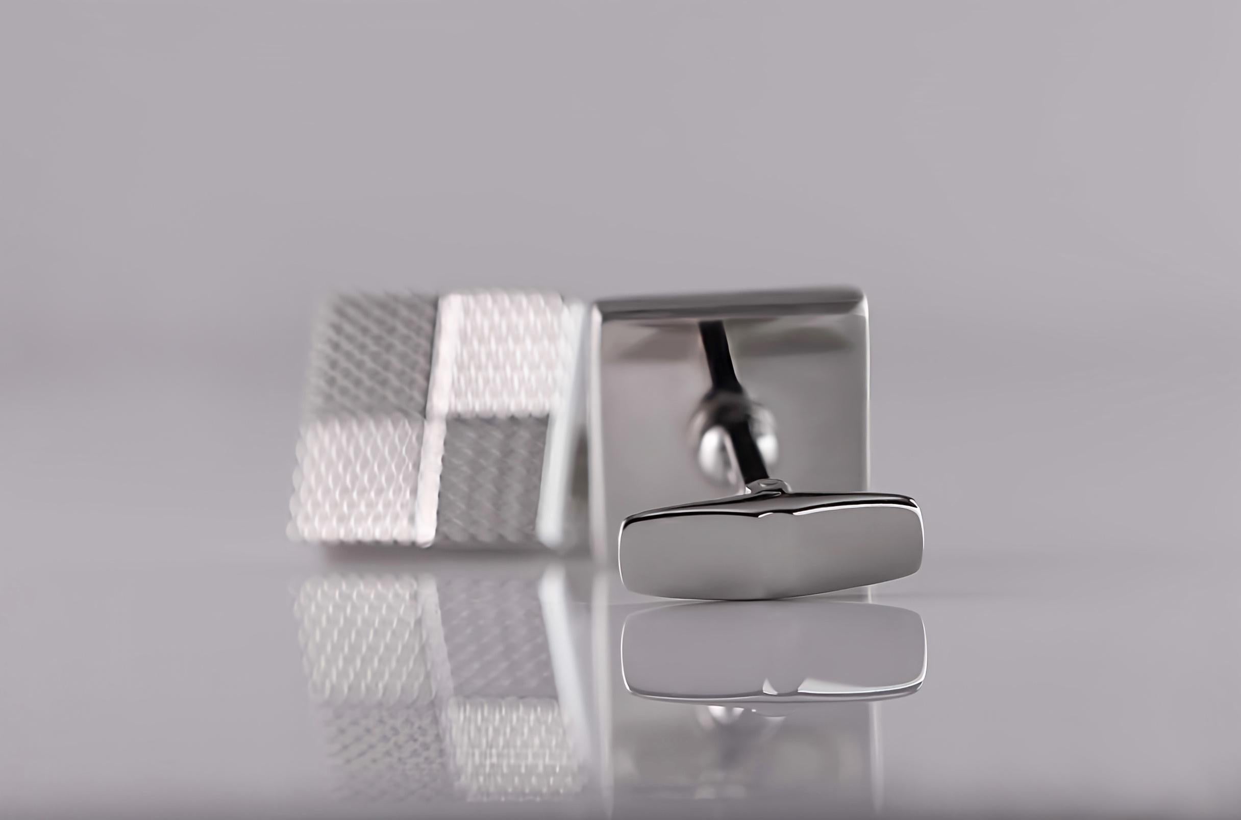 Women's or Men's Refined Symmetry: Handcrafted 18kt White Gold Cufflinks For Sale