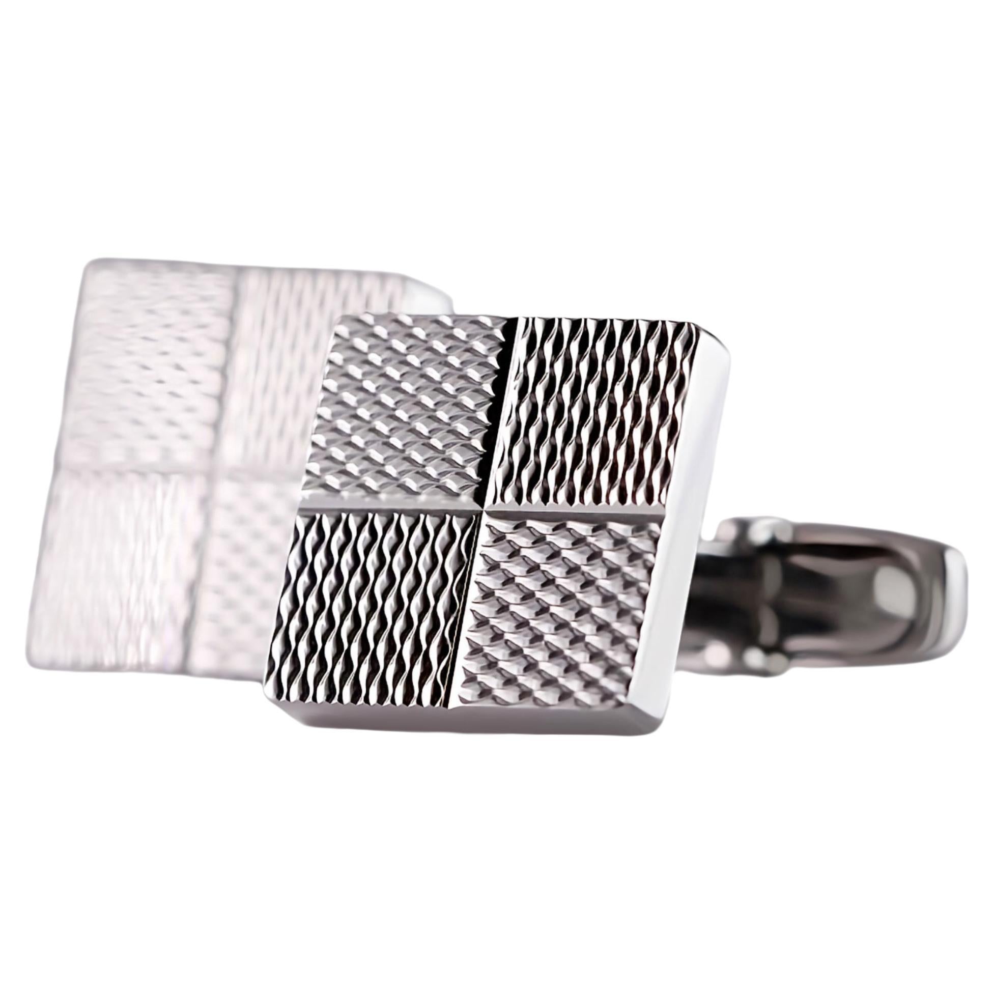 Refined Symmetry: Handcrafted 18kt White Gold Cufflinks For Sale