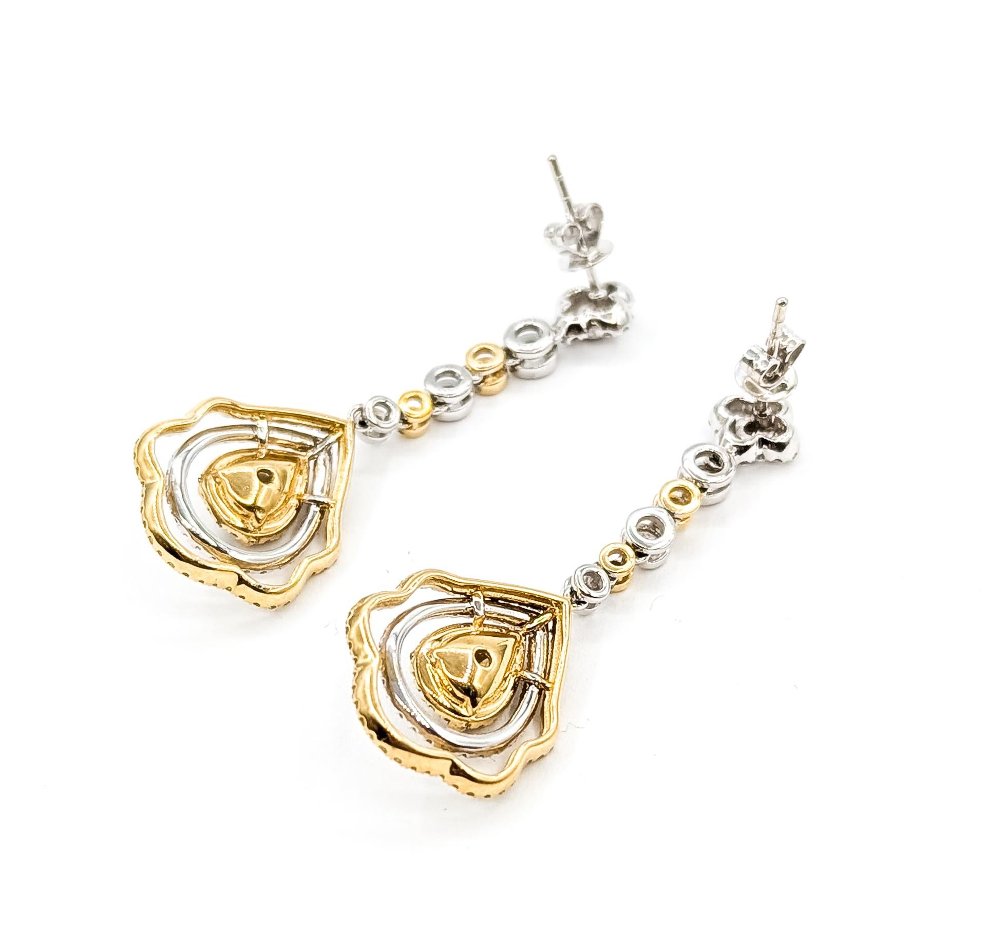 Refinados Pendientes Colgantes de Oro Bicolor de 14k en venta 1