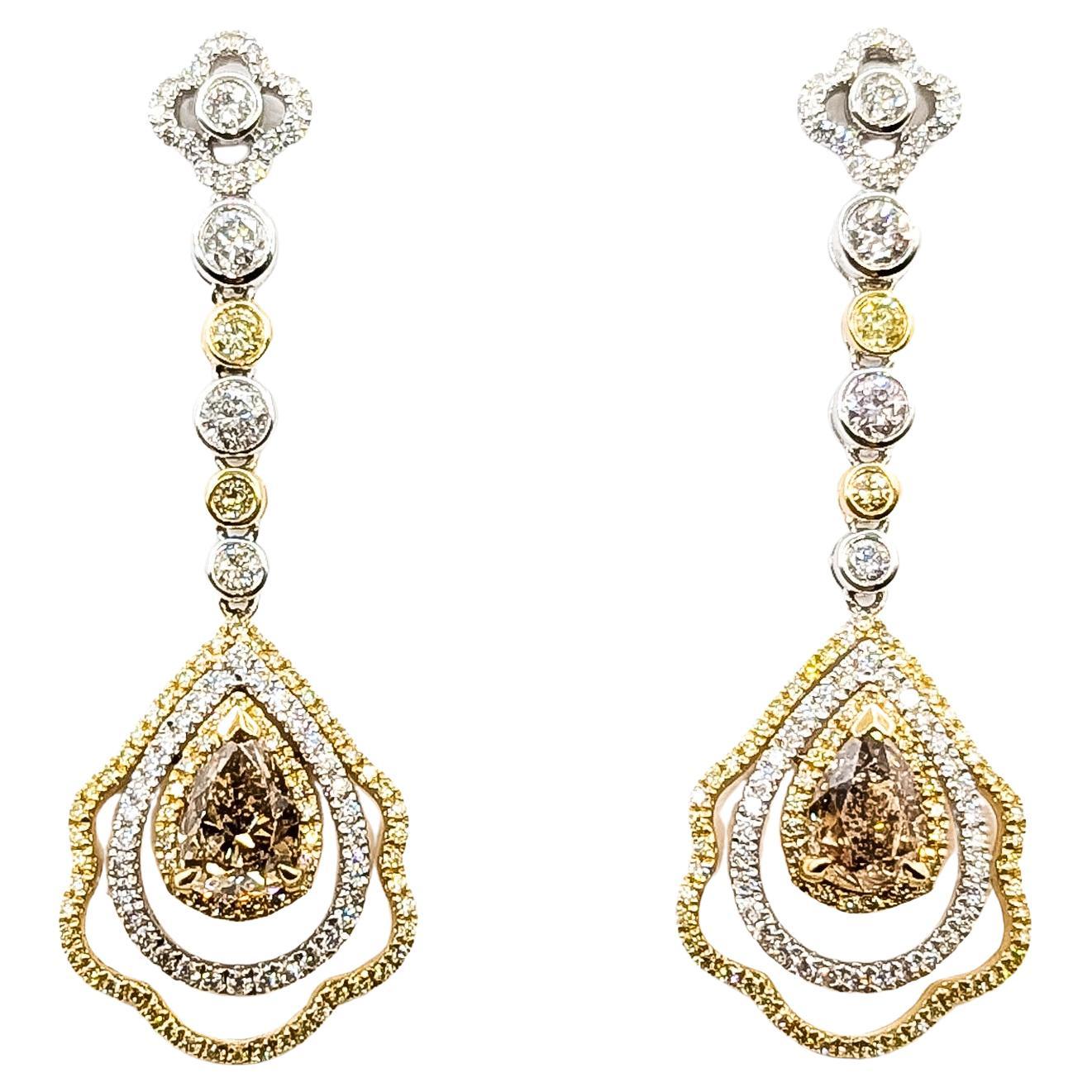 Boucles d'oreilles pendantes raffinées en or bicolore 14k